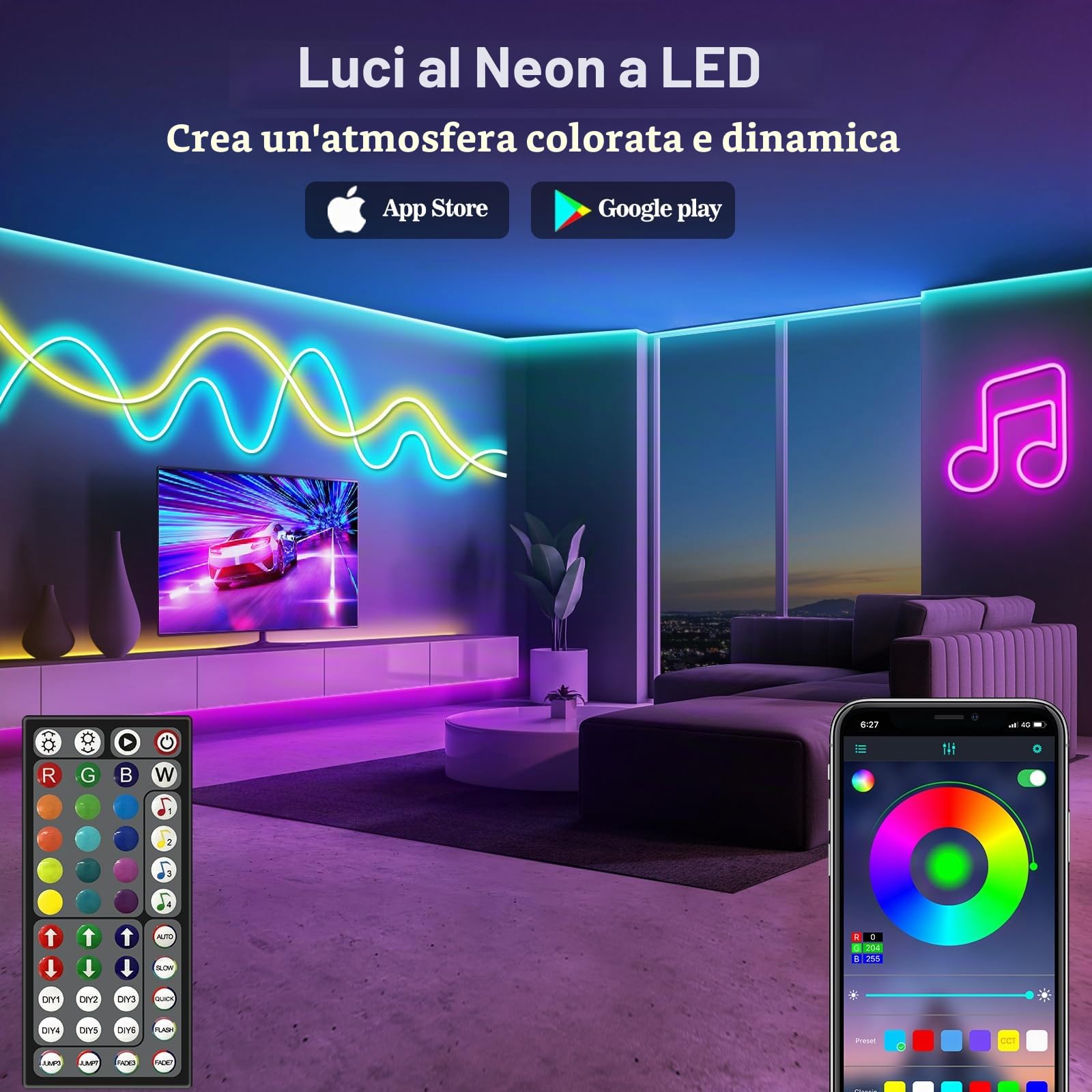 30m Luci a LED per corda al neon, controllo tramite app/telecomando, corda luminosa LED flessibile, più modalità, luci al neon RGB per esterni impermeabili IP65