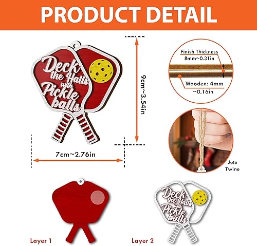 Miniatura 2 de V VIBEPY Adorno de pickleball impreso 2025, adornos de Navidad de pickleball, accesorios de regalo de pickleball de Navidad de 2 capas para colgar