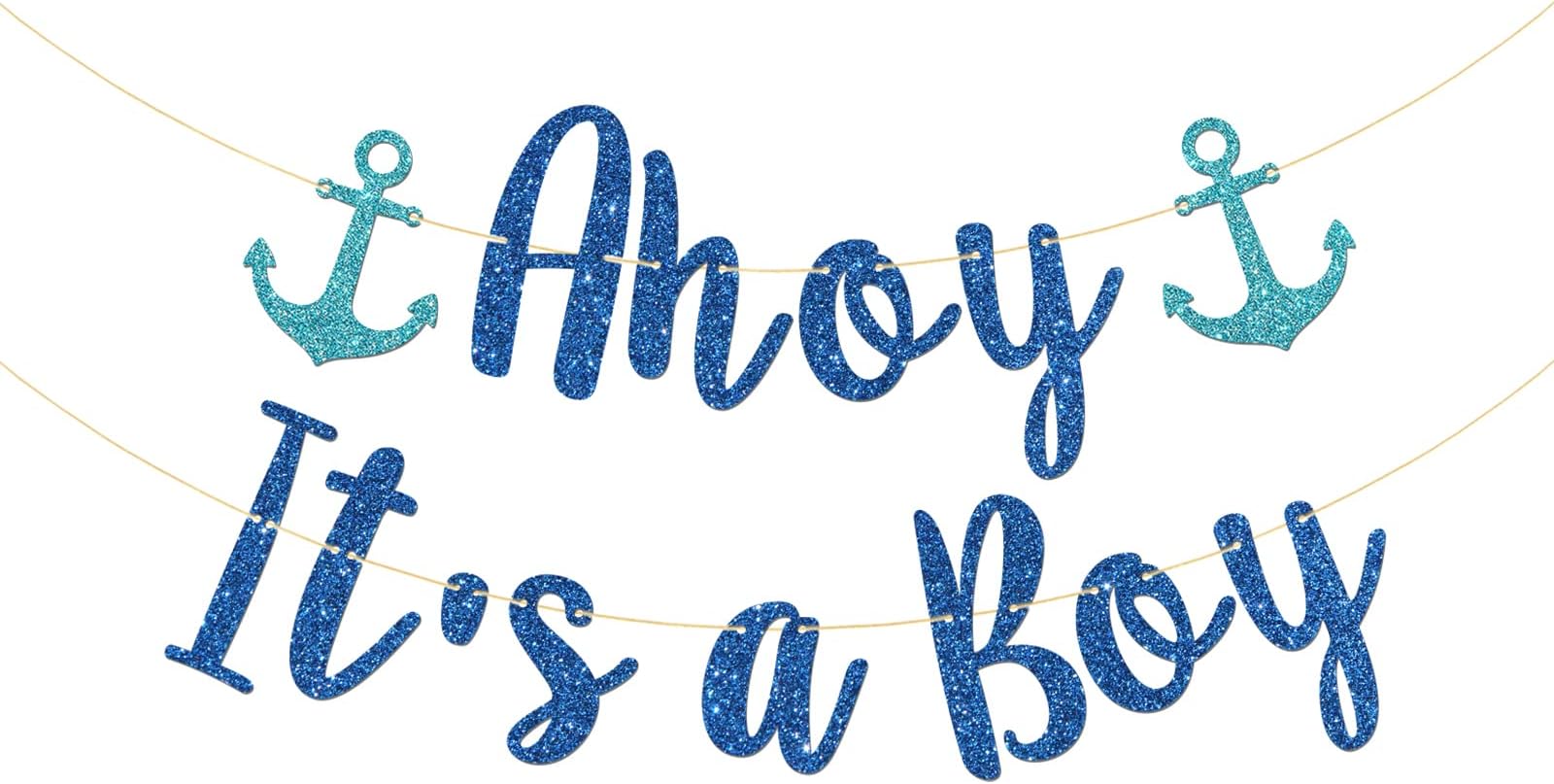 Talorine Ahoy It's a Boy Banner, Sailor Themed Party Decor, Baby Shower Gender Reveal, Nautical Party Decorations (Blue Glitter)