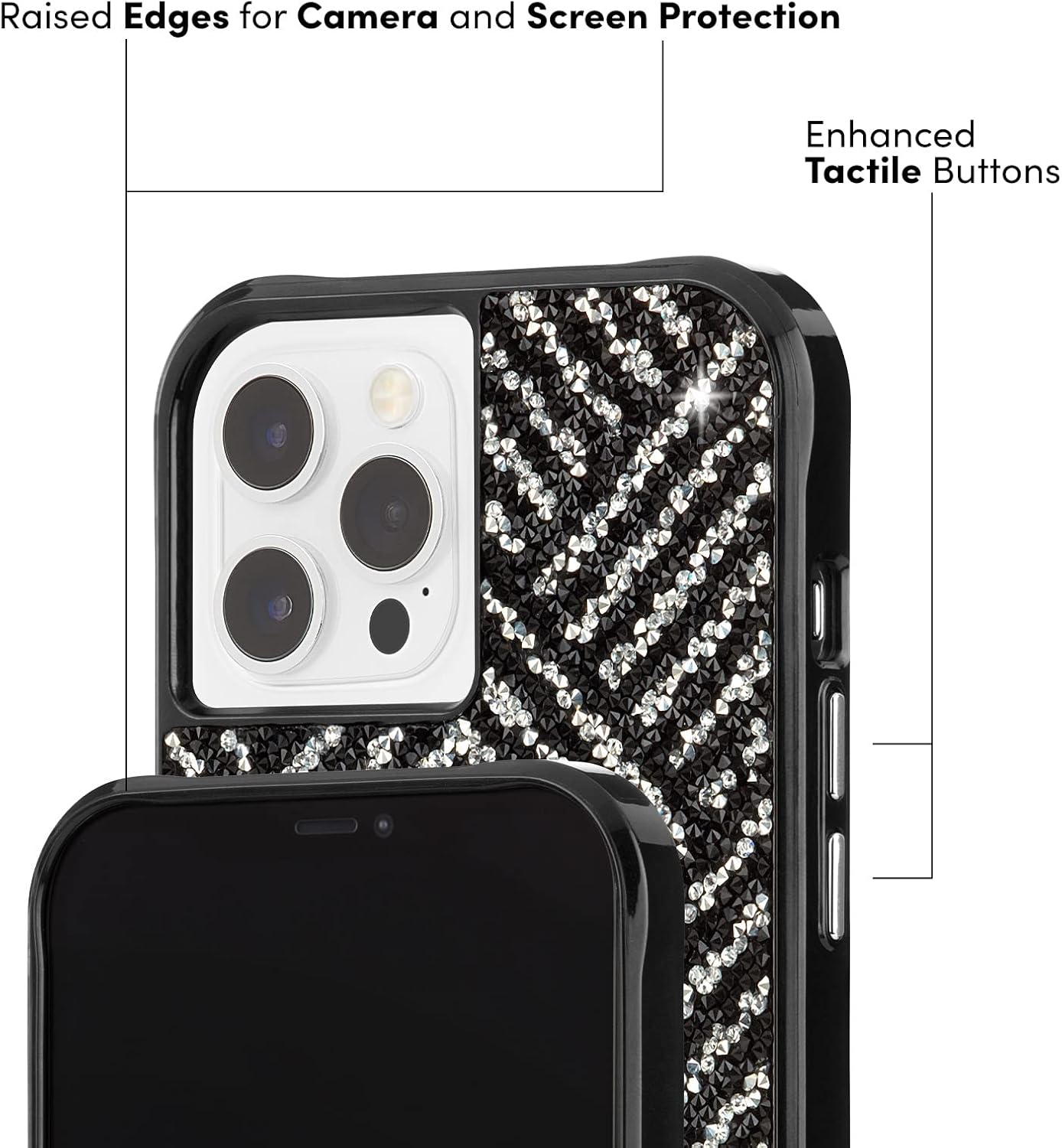 Case-Mate- -BRILLIANCE - Case for iPhone 12 Pro Max (5G) - 10 ft Drop Protection - 6.7 Inch - Herringbone Black