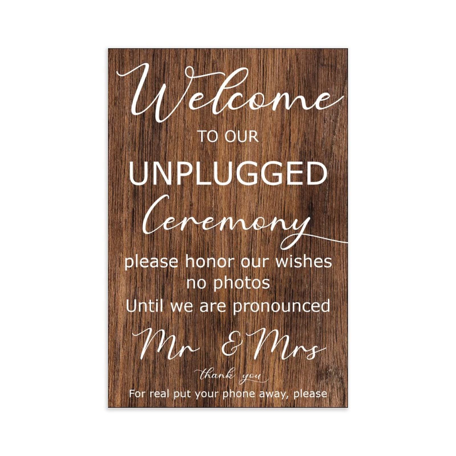 Unplugged Hochzeitsschild – Zeremonieschild – vertikales Hochzeitsschild aus Holz – rustikale Hochzeitsdekoration 76,2 x 50,8 cm