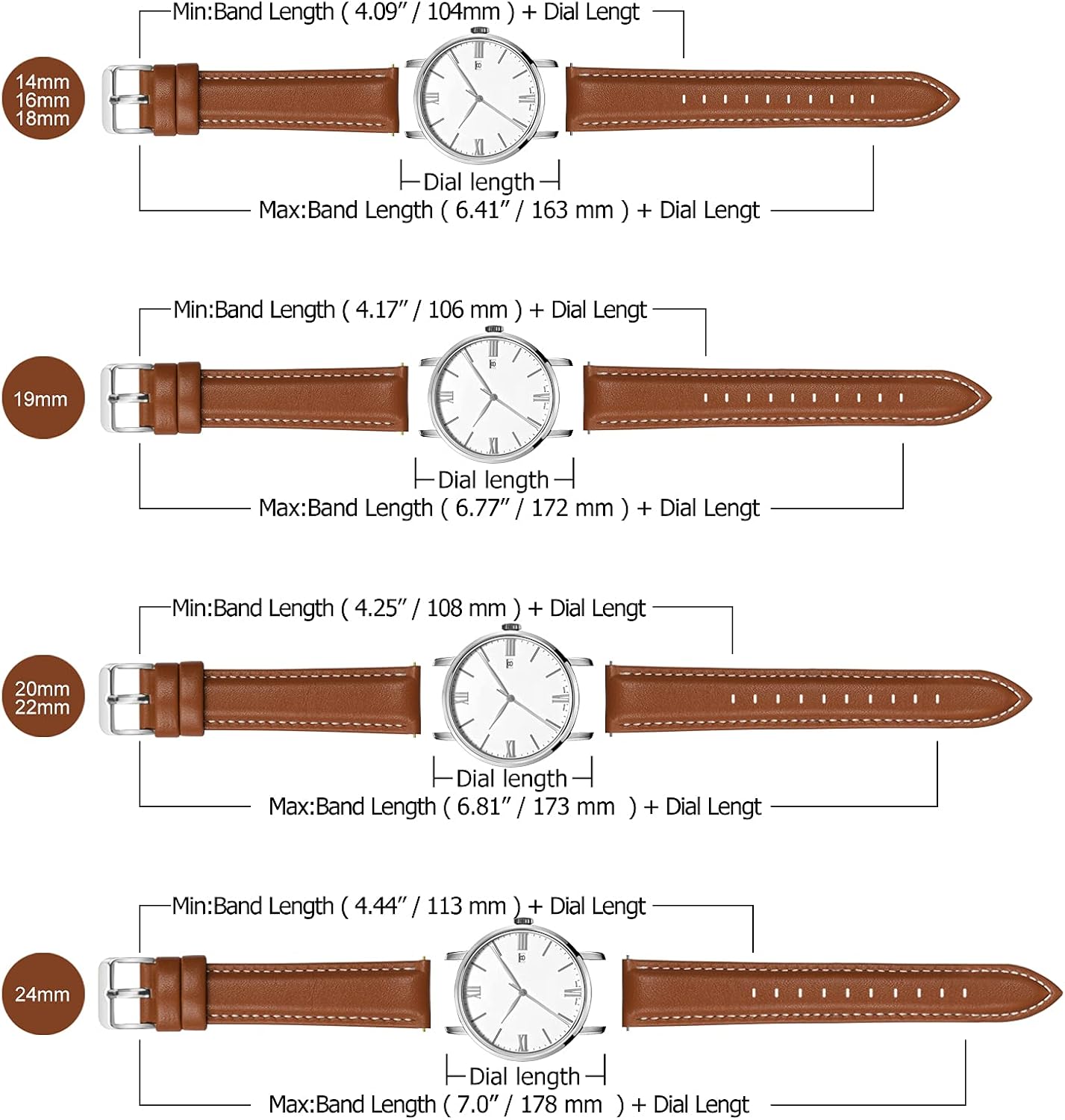 Miniatura 6 de Fullmosa Genuine Leather 14mm 16mm 18mm 19mm 20mm 22mm and 24mm Watch Bands, Quick Release Watch Band for Men and Women, Fits Samsung Galaxy Watch