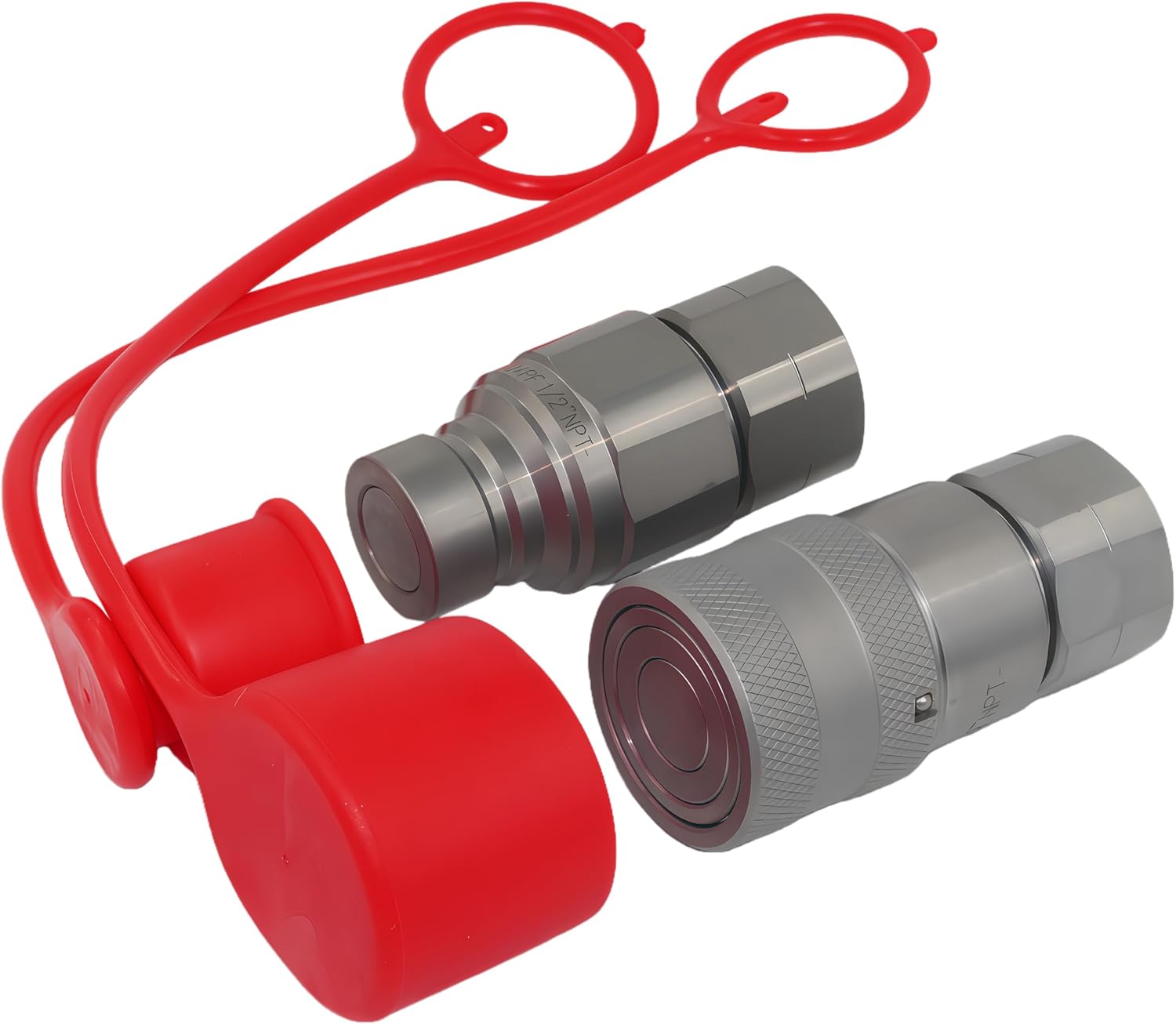 1/2'' NPT Flat Face Hydraulic Quick Connect Coupling Set Skid Steer Loader Quick Disconnect Coupler with Dust Caps ISO12.5