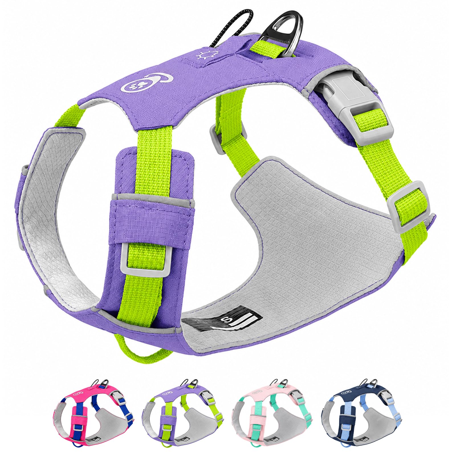 No Pull Dog Harness for Small Medium Large Dogs, No-Choke Breathable Soft Padded Dog Vest Harness, Adjustable Reflective Escape Proof Pet Harness for Walking Hiking Training (Purple, XL)