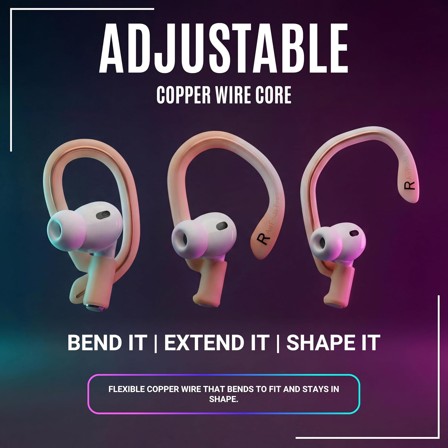 WC HookZ Pro 3 – Adjustable Ear Hooks Compatible with AirPods Pro 3 by Wicked Cushions | Malleable Core for Custom Fit, Secure & Comfortable - Patent Pending | Pink Marble