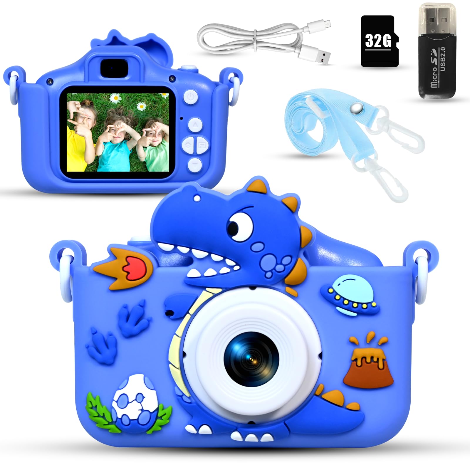 Camara Fotos Infantil, 1080P HD Selfie Video Cámara de Fotos para Niños, 2.0" Videocámara Infantil con Tarjeta de 32 GB, Niños y Niñas de Años Regalos de Cumpleaño 3-12 años (Azul)