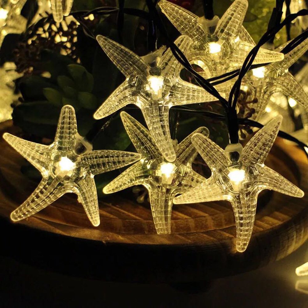 SNOMYRS Solar-Lichterkette Im Seestern-Design - 6,3 M Mit 30 LEDs, 8 Beleuchtungsmodi, IP65 Wasserdicht - Für Garten, Terrasse & Weihnachtsdeko