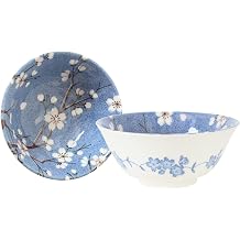 Mino ware Japanese Ceramics Pair Large Rice Bowl 6.1inch Flower Pattern set of two made in Japan Japan Import TNCL201 Sakura Blue