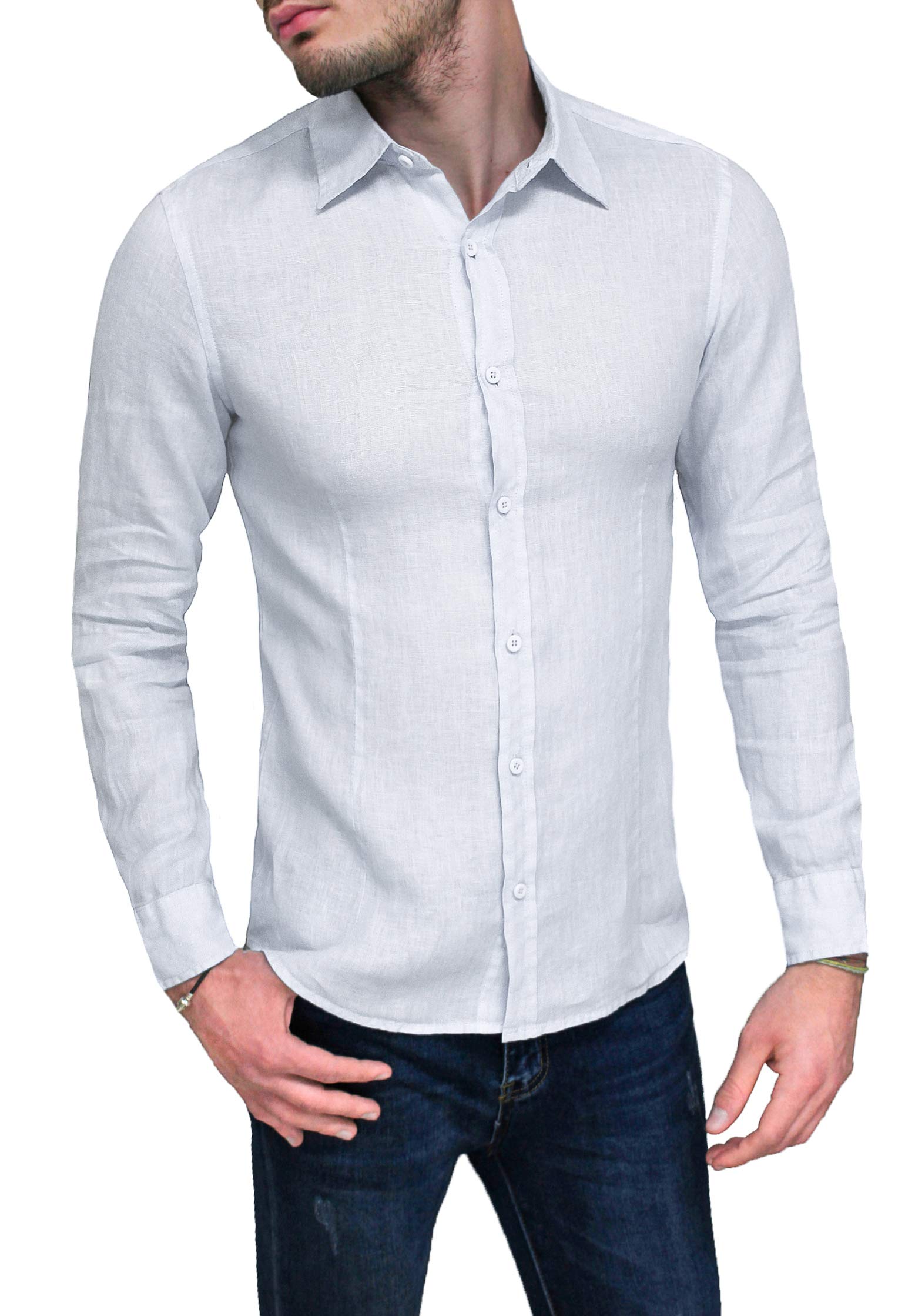 Camicia Lino Uomo Sartoriale Primavera Estate Casual Elegante