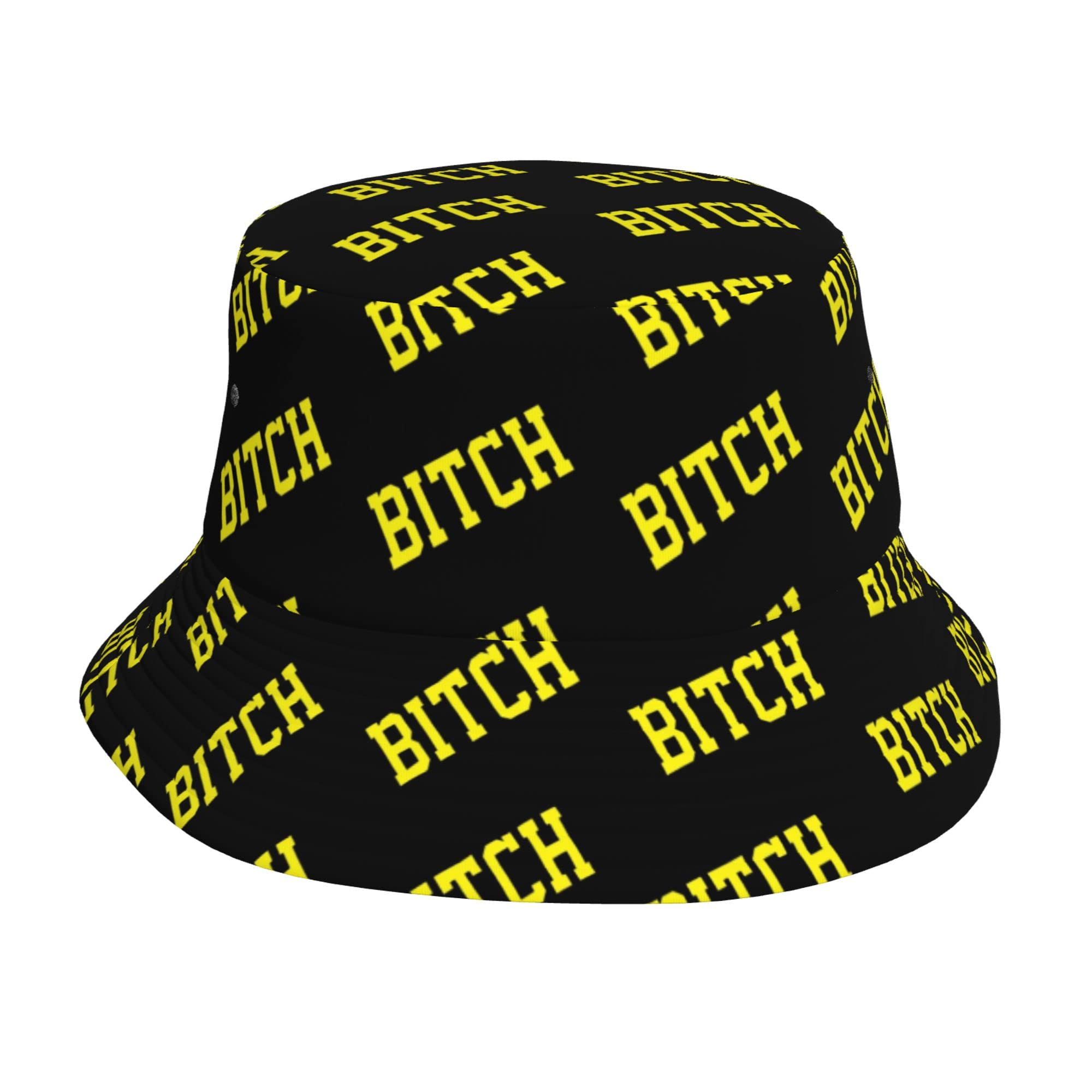 Aooedm Unisex Funny Yellow Bitch Black Bucket Hat Summer Travel Beach Sun Hat Wide Brim Fisherman Cap