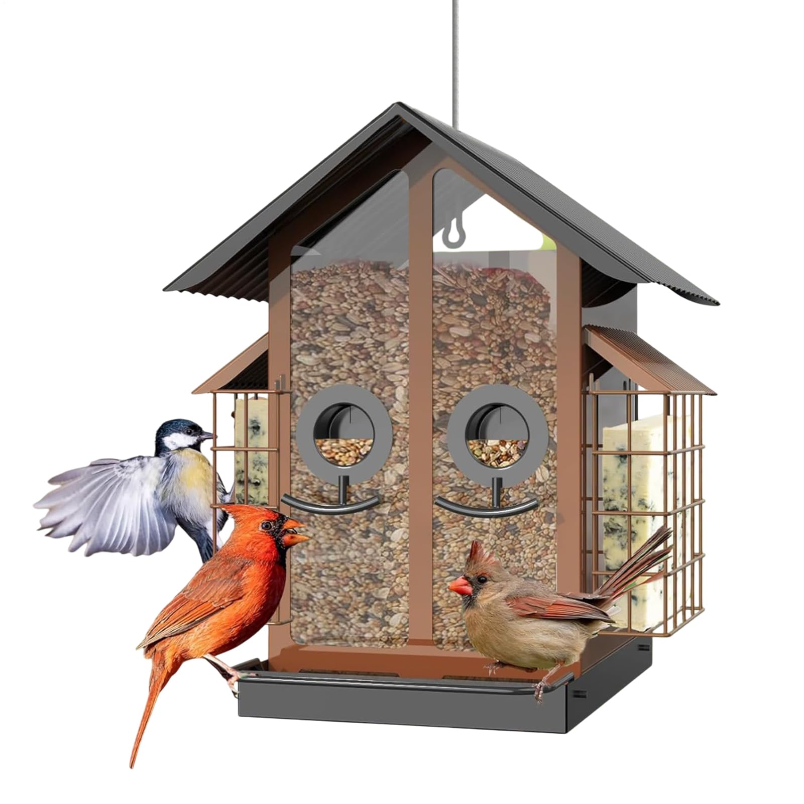 Mangiatoia per uccelli per esterni, Finch – Feeder per esterni | grande capacità, trasparente, grande casetta per uccelli con doppio tetto, resistente alle intemperie, per giardino e terrazz