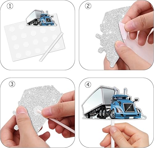 Miniatura 4 de 18 piezas de decoración temática de postre con purpurina azul para camión, automóvil, transporte, vehículos, suministros de decoración para baby