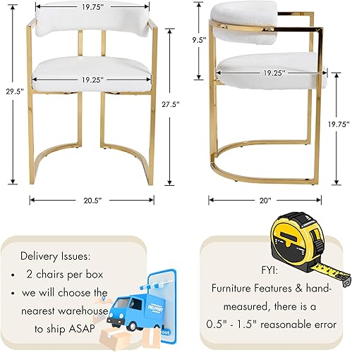Miniatura 4 de Boucle - Juego de 2 sillas de comedor, modernas sillas de comedor tapizadas con reposabrazos y patas de metal dorado, silla de cocina decorativa