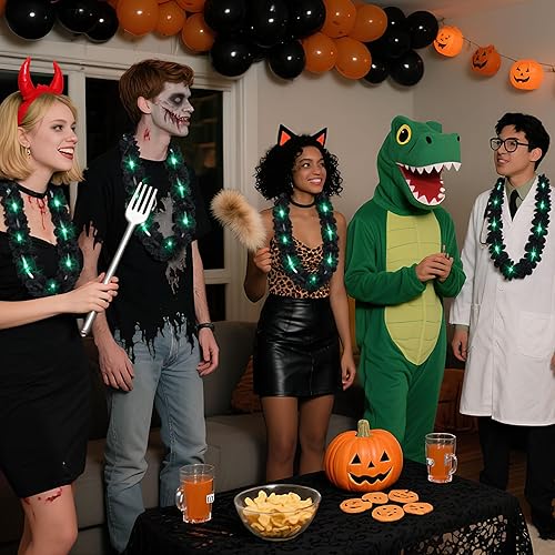 Miniatura 10 de Sherr 24 piezas de Leis hawaianos LED de Navidad, collar de Leis con flores de arco iris, flores hawaianas con luces LED, suministros de fiesta de