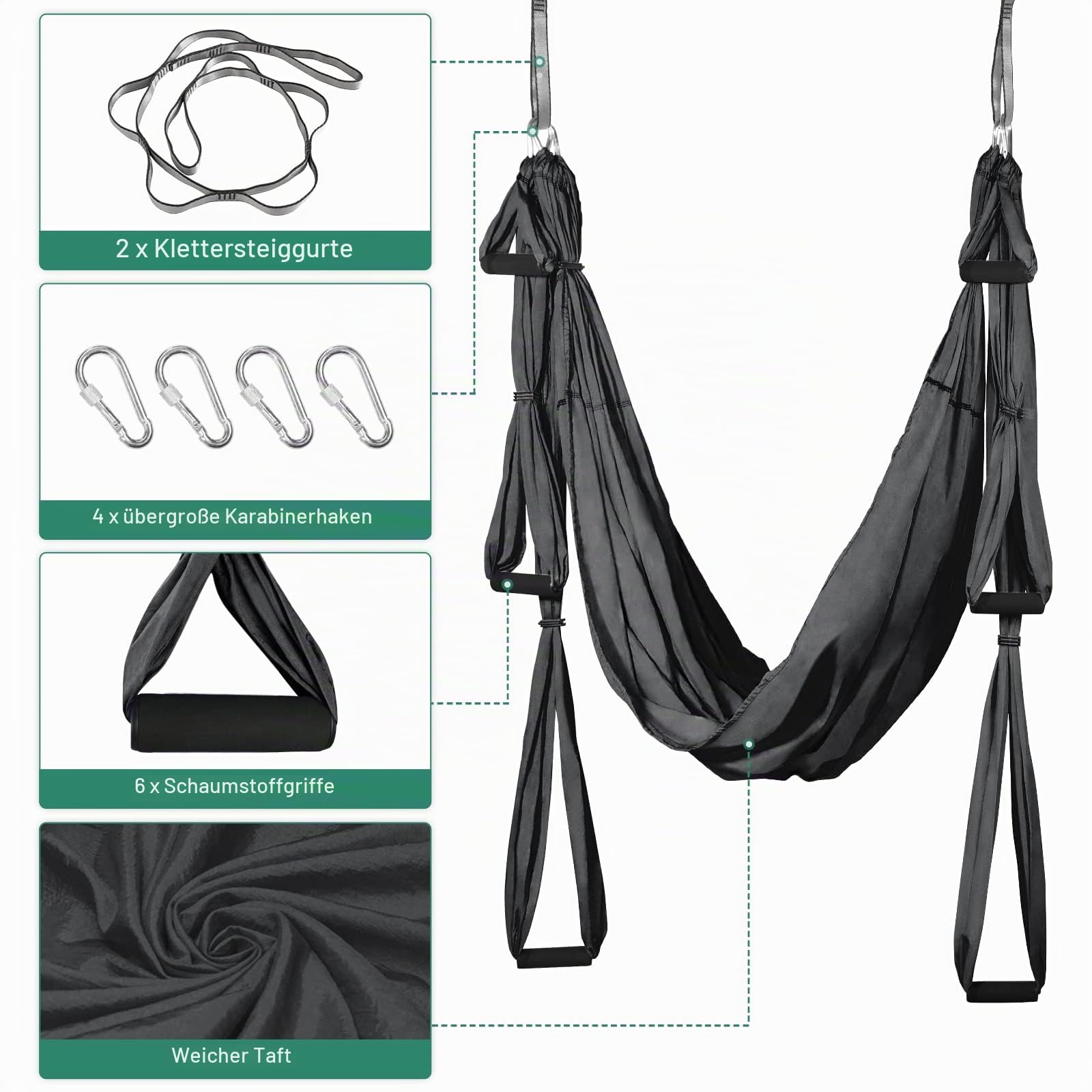 Leogreen Yoga-Hängematte, Schaukel, Yoga, Inversions-Hängematte, für Yoga, Anti-Schwerkraft, Nylon Taffetas, Kapazität 300 kg