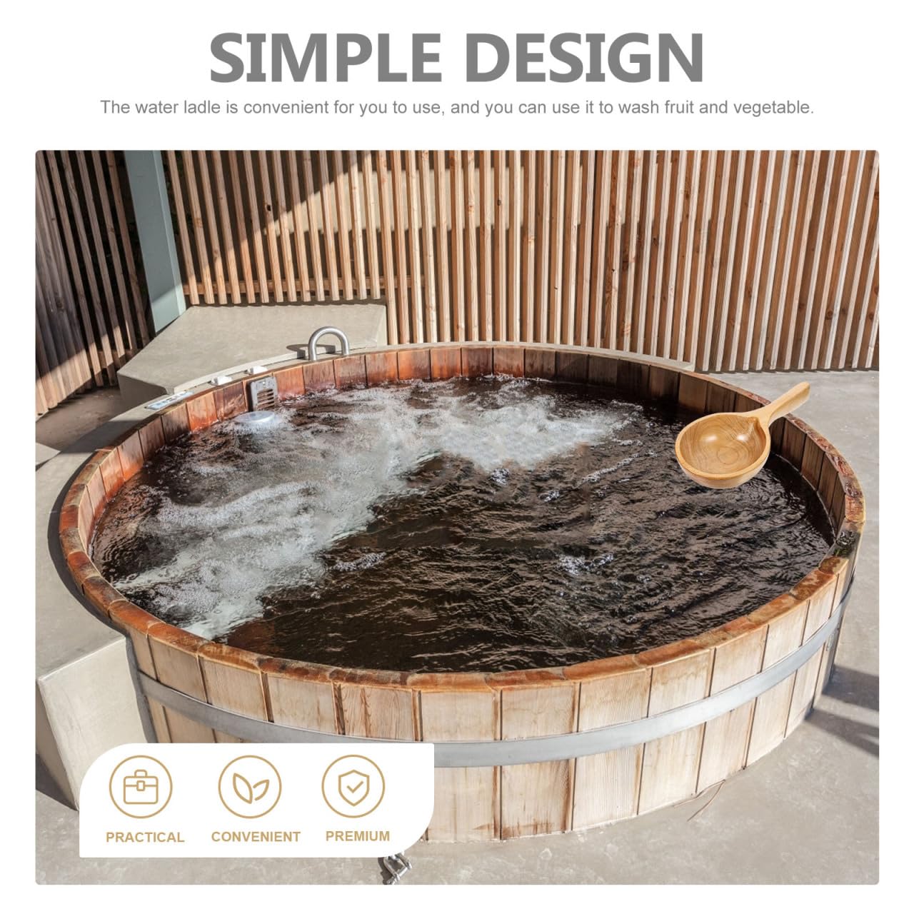 Cabilock Wooden Bathing Ladle, Solid Wood Rice Scoop, Bath Salt Scoop for Sauna, Bathing, Kitchen Use, Khaki