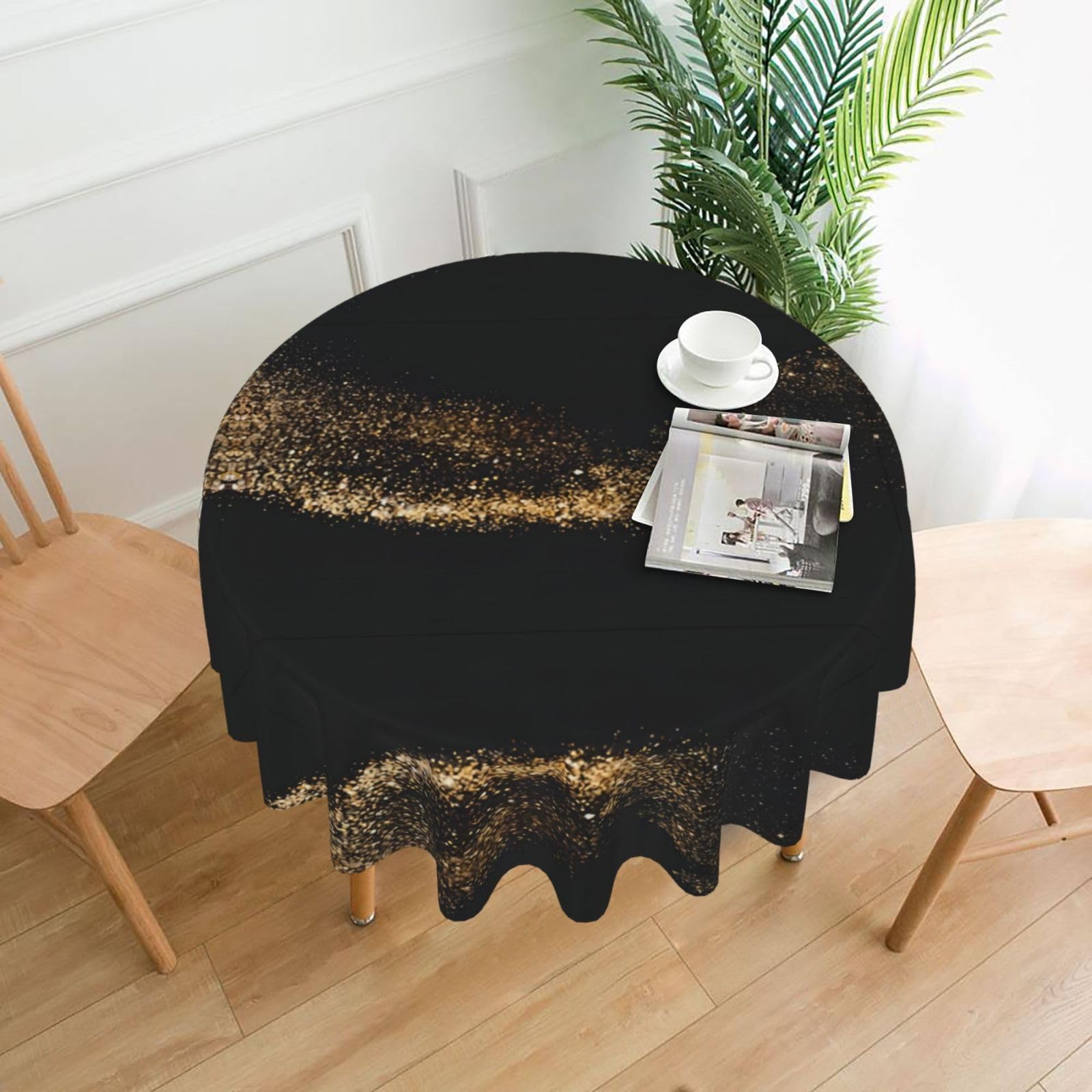 ZHAOUR Gold Black Sand Print Round Washable Tablecloth – Table Cover