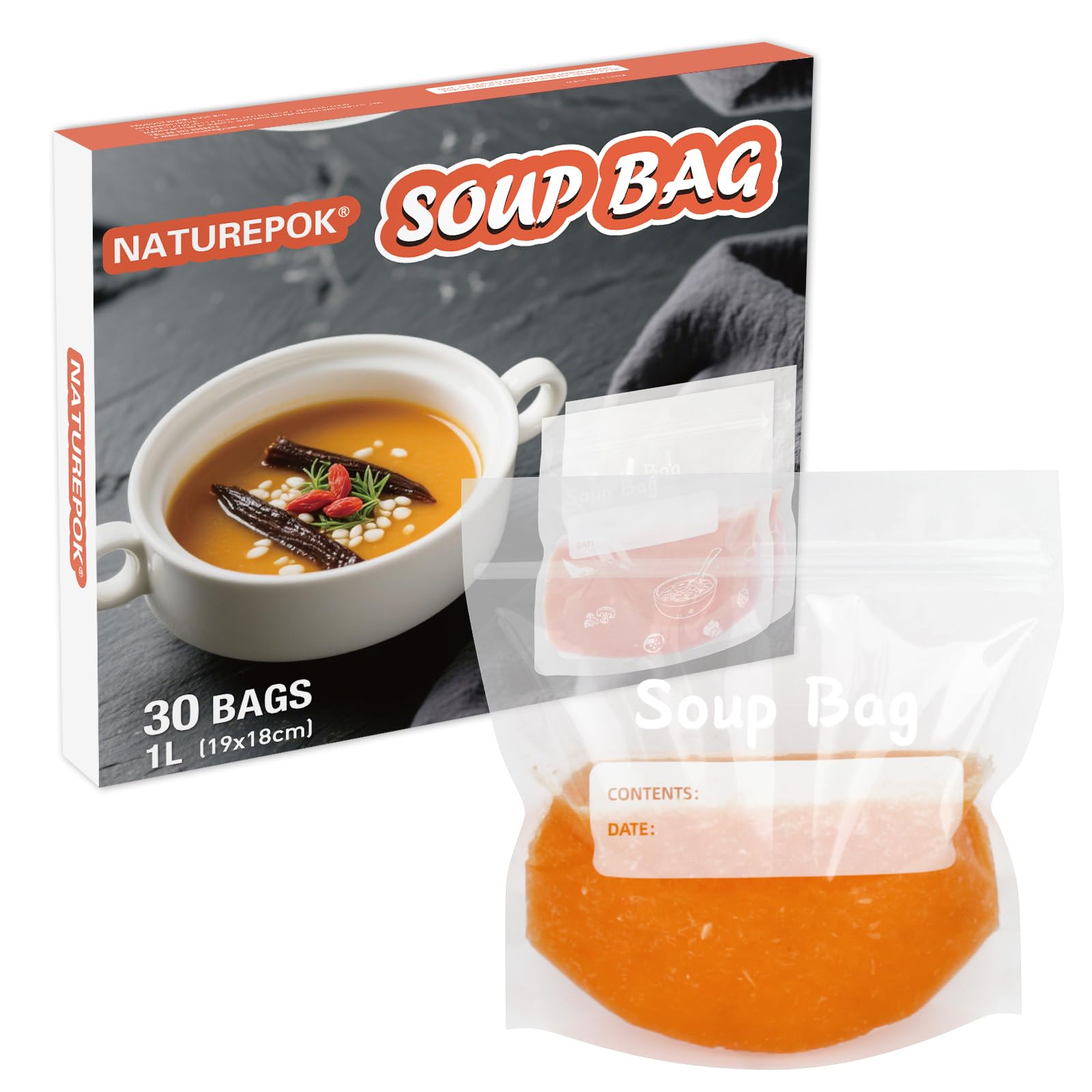 30×Soup & Sauce Liquid Storage Bags Soup Freezer Bags ((1L))