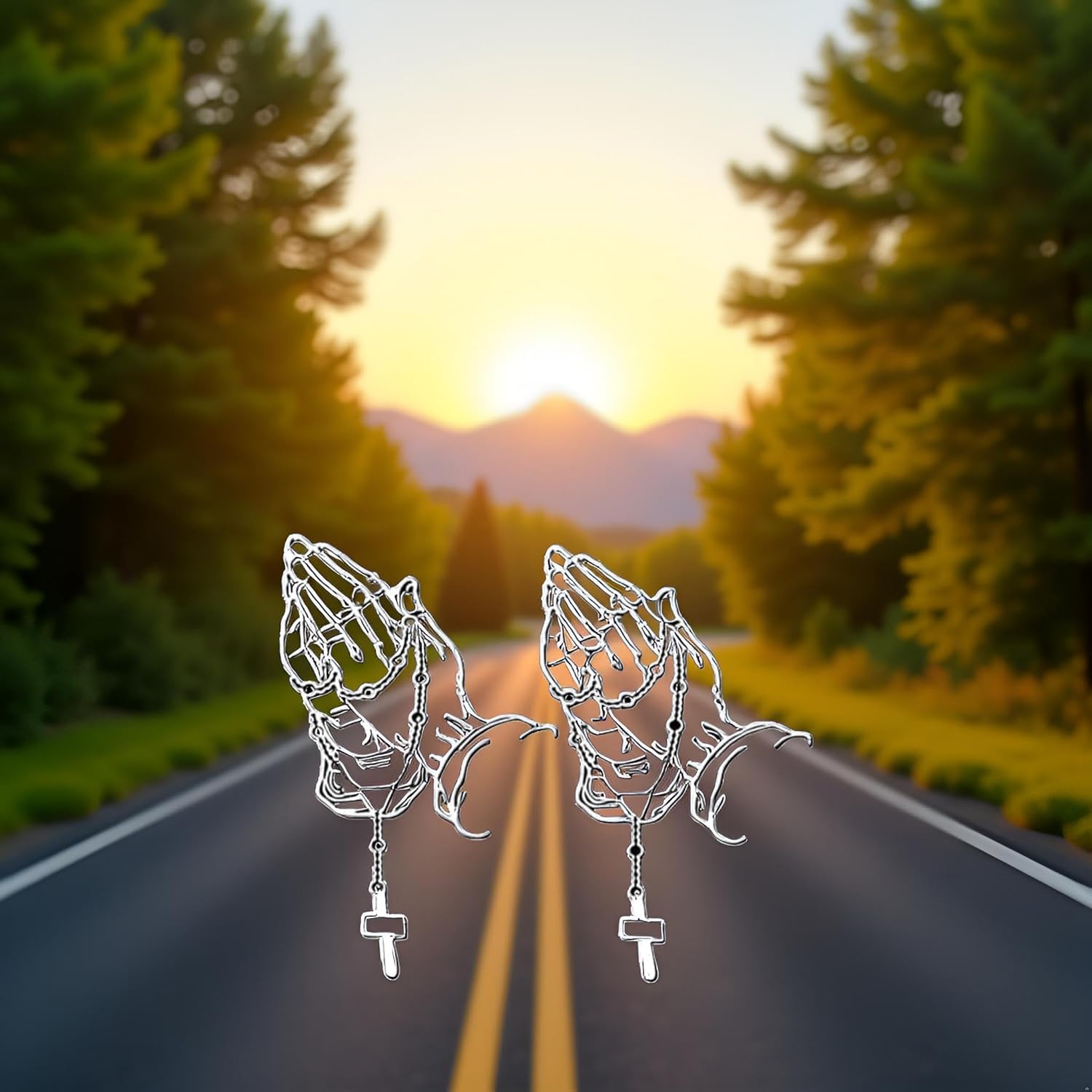 2Pcs Hands Praying Pearl Jesus Car Sticker - Image 2