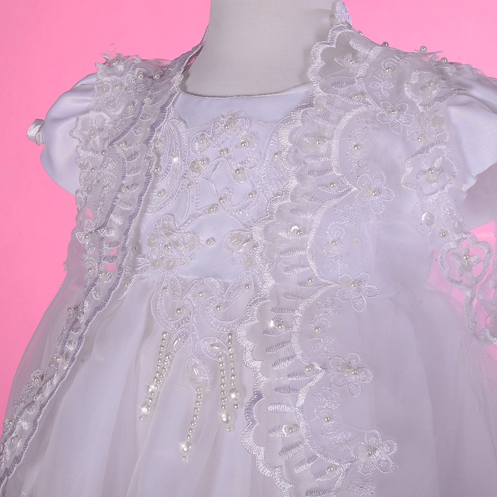 Lito Angels Vestido de Bautizo para bebé niña con Cuentas festoneadas Bordadas, Ropa de Bautismo con capó y Capa, Marfil Ivory/Blanco