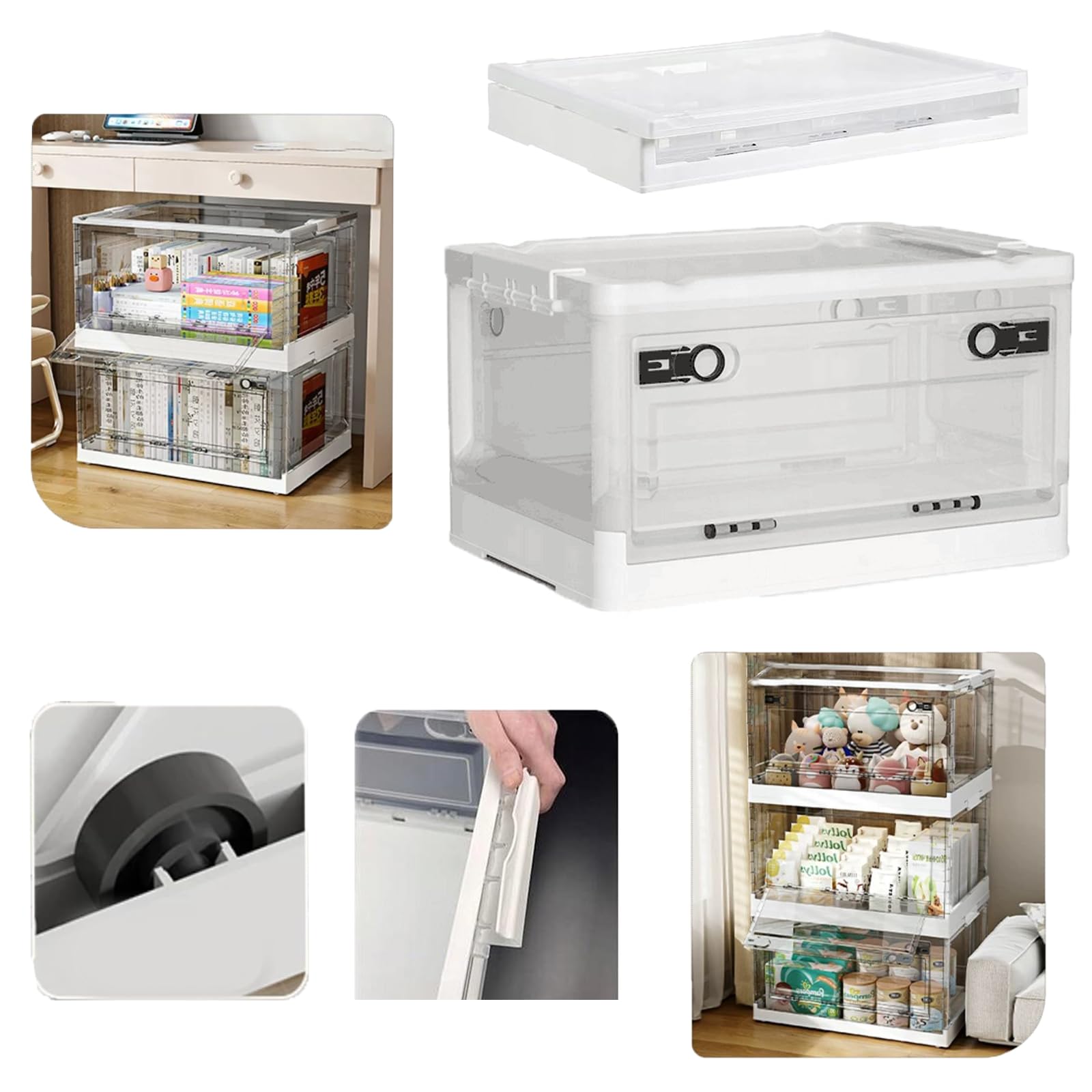 Hooha Aufbewahrungsbox Mit Deckel Und Rollen,Transparent Organizer, 56L Boxen,dreifache Öffnung,Stapelbar,PP Plastik, Für Spielzeug/Bücher/Kleidung/Getränke/Bettwäsche