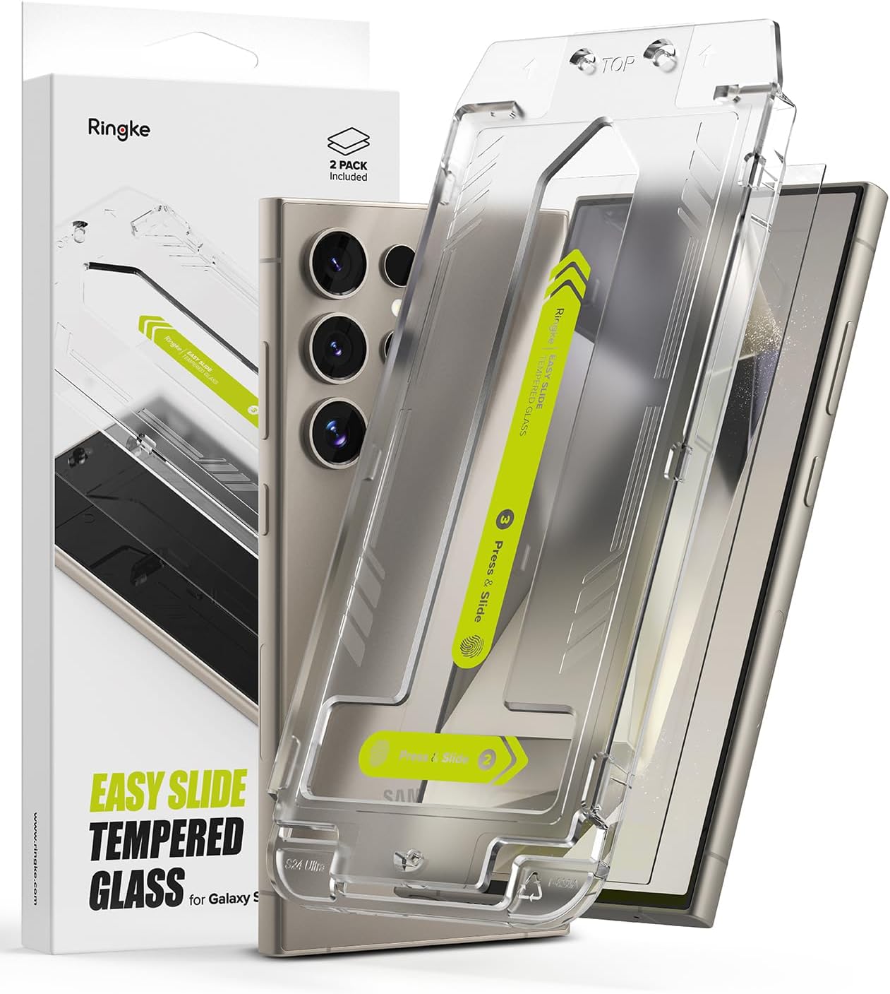 Ringke Easy Slide Glass [2 Pack] Compatible with Samsung Galaxy S24 Ultra Screen Edge-To-Edge Protector with Installation Tool, HD Quality 9H Hardness Shatterproof Tempered Glass Film