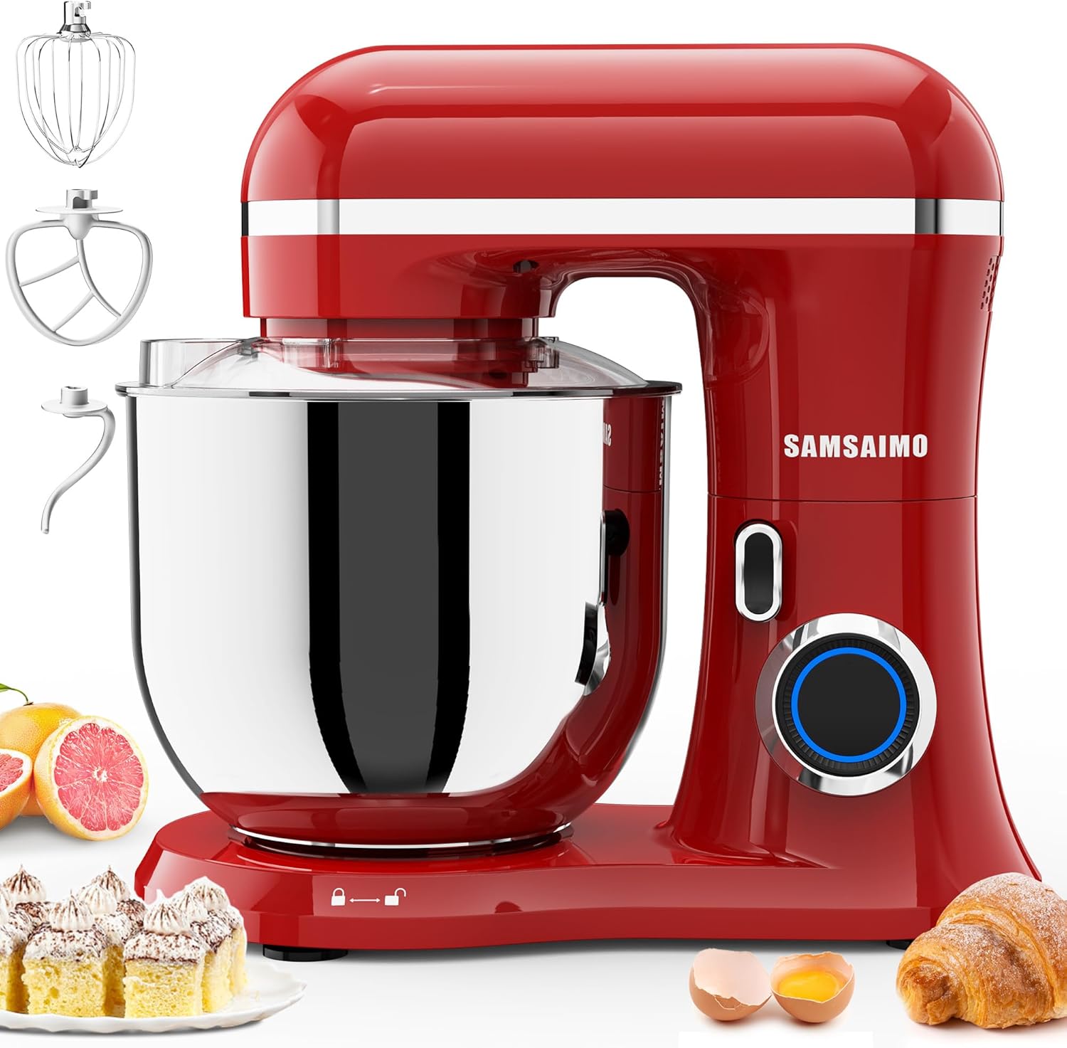 SAMSAIMO 3IN1 Electric Stand Mixer, 10Speed With Pulse Bu