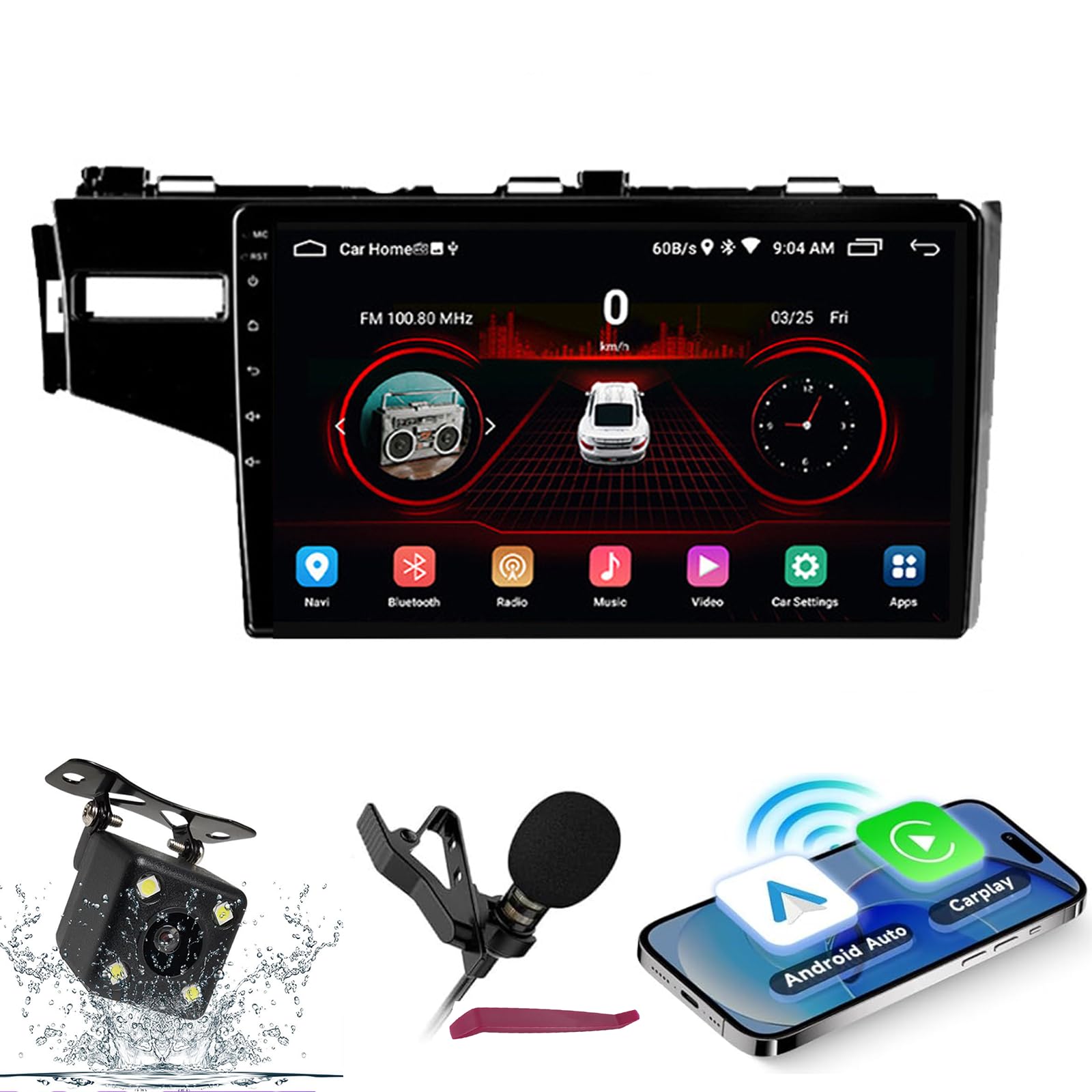 Android 14 radio samochodowe stereo nawigacja do H-onda Fit Jazz LHD/RHD (2014-2018) 9" radio z bezprzewodową kartą Carplay/Android Auto GPS, obsługa Bluetooth 5.0, HIFI FM, WiFi SWC MIC, M600s