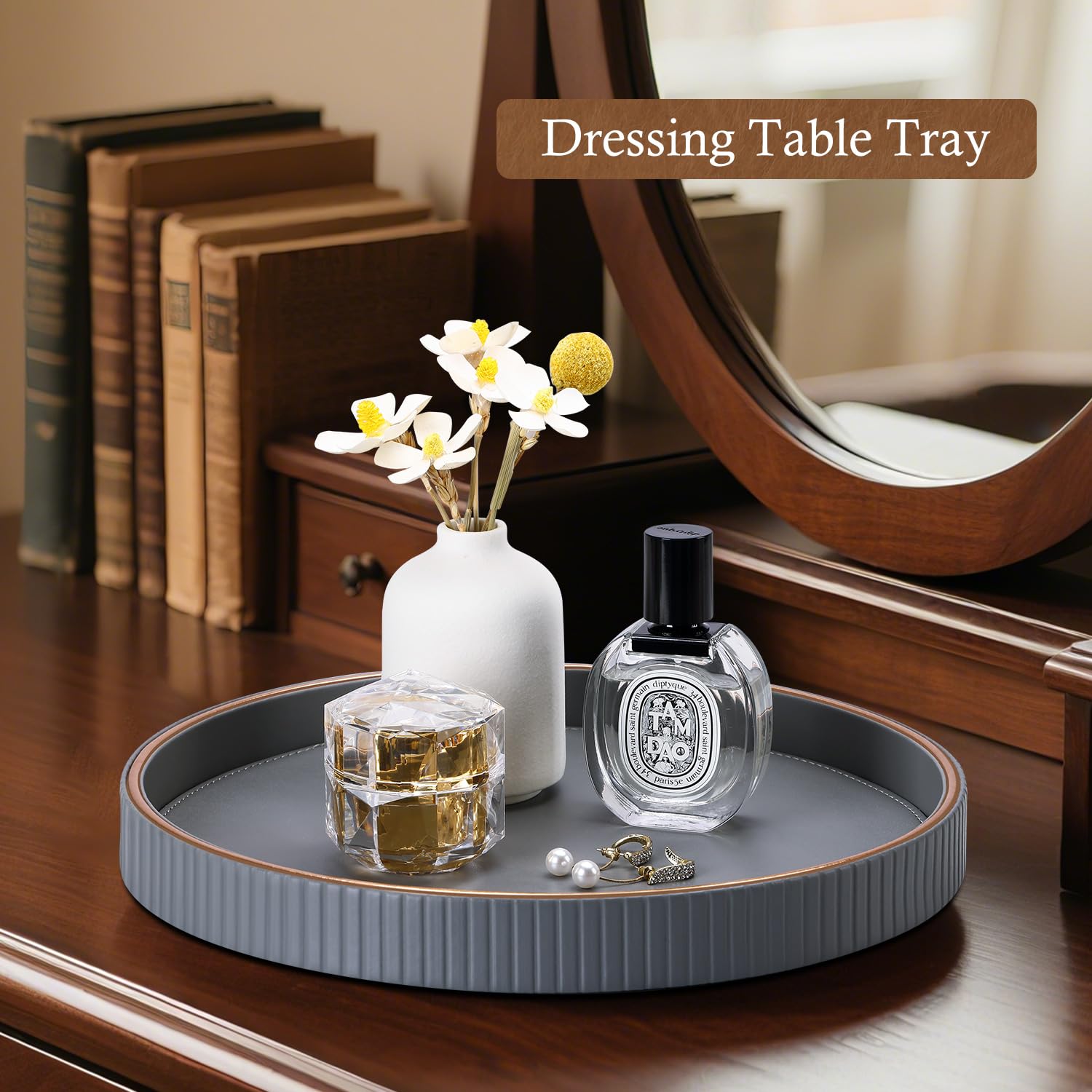 GORESE Plateau De Service De Noël,Rond Plateau Decoratif En Cuir Arbre