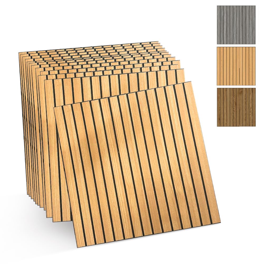 Pack of 12 3D Wall Panels, Self-Adhesive, Wood Look, Decorative PVC Wall Cladding, Easy to Assemble, Soundproofing for Living Room and Bedroom (Light Natural Wood)