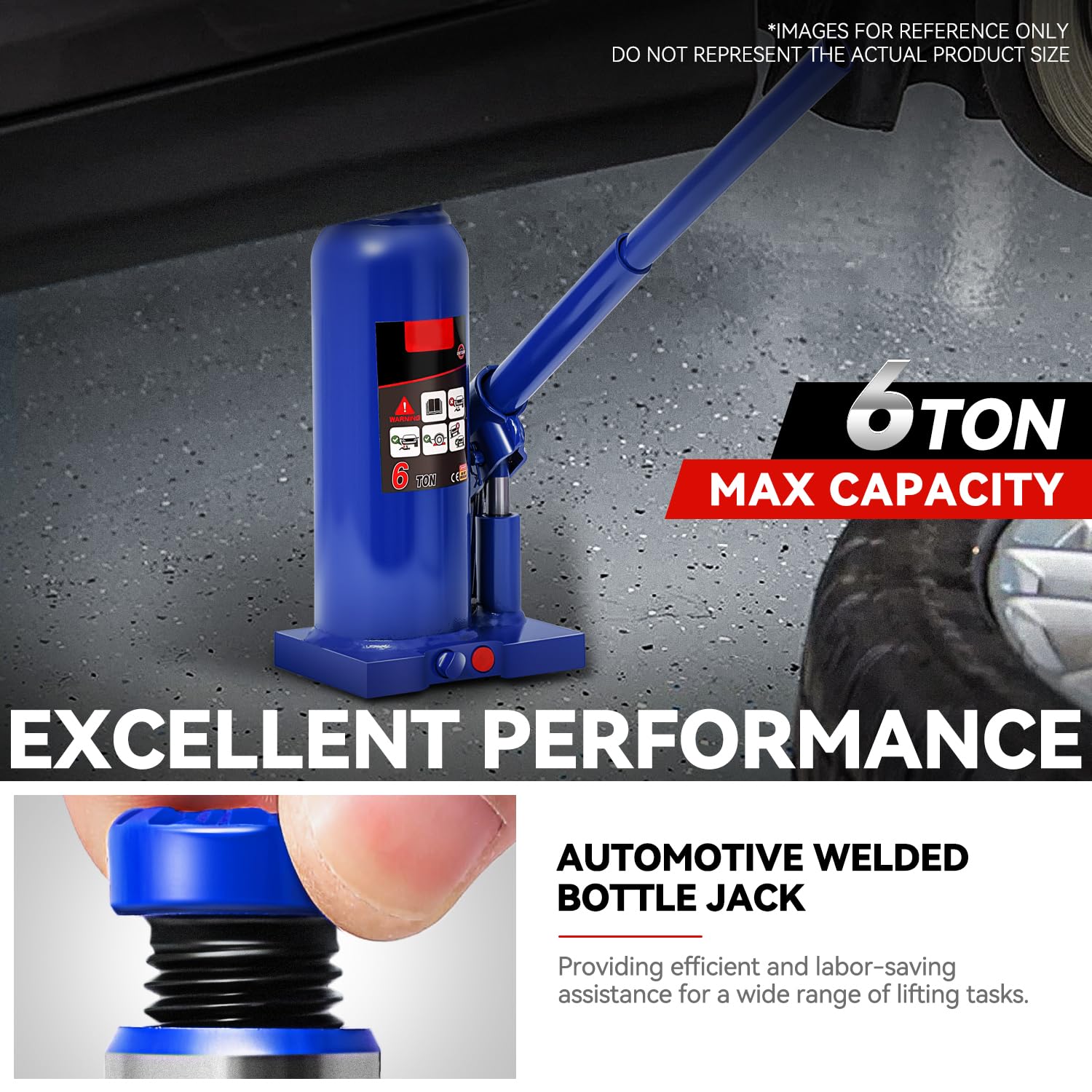 Universal Labor-Saving Garage Welded Hydraulic Bottle Lift Jack for Automotive Truck Pickup Maintance, 6 Ton (13227 lbs) Capacity, Lifting Range 8.6