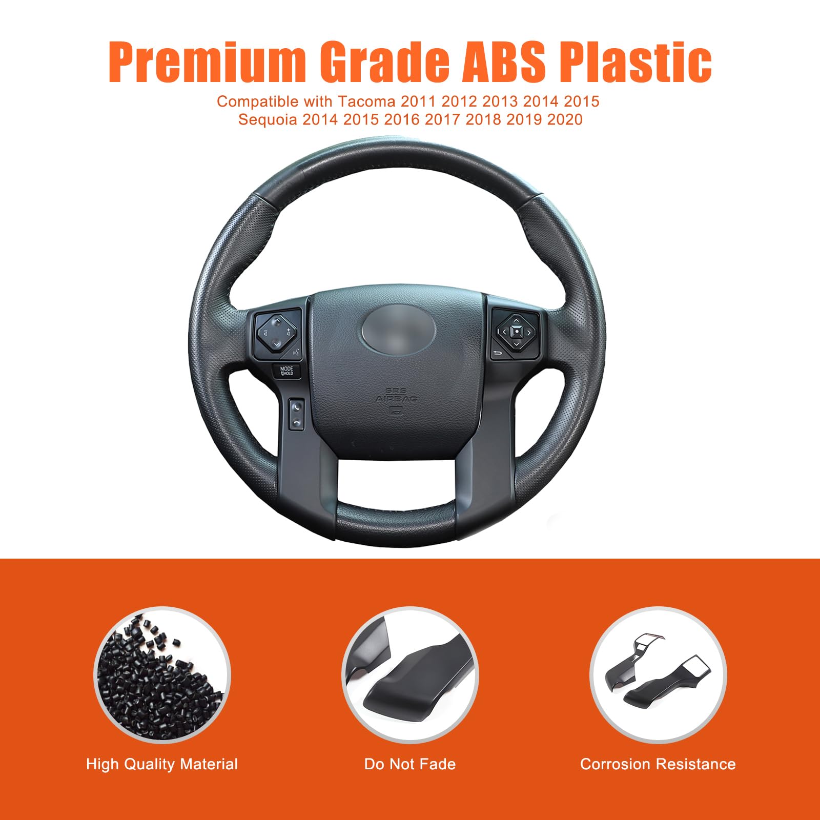 Car Steering Wheel Moulding Cover Trim Stickers for Toyota Tacoma 2011 2012 2013 2014 2015 Sequoia 2014 2015 2016 2017 2018 2019 2020 Steering Wheel Protect Frame Accessories (Matte Black,3+1 Hole)