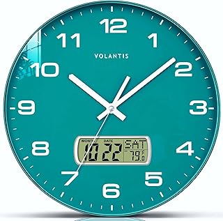 VOLANTIS 12 Inch Non-Ticking Silent Wall Clock with LCD Display for Perpetual Calendar and Temperature,Analog,Digital,Fibr... Price In India