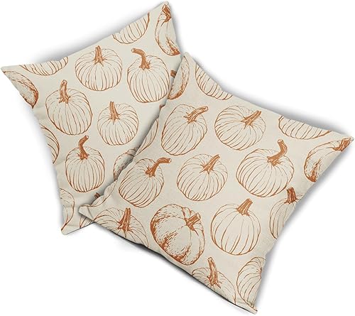Miniatura 8 de Juego de 2 fundas de almohada de otoño de 18 x 18 pulgadas, naranja quemado, calabaza, otoño, cosecha de Acción de Gracias, fundas decorativas para
