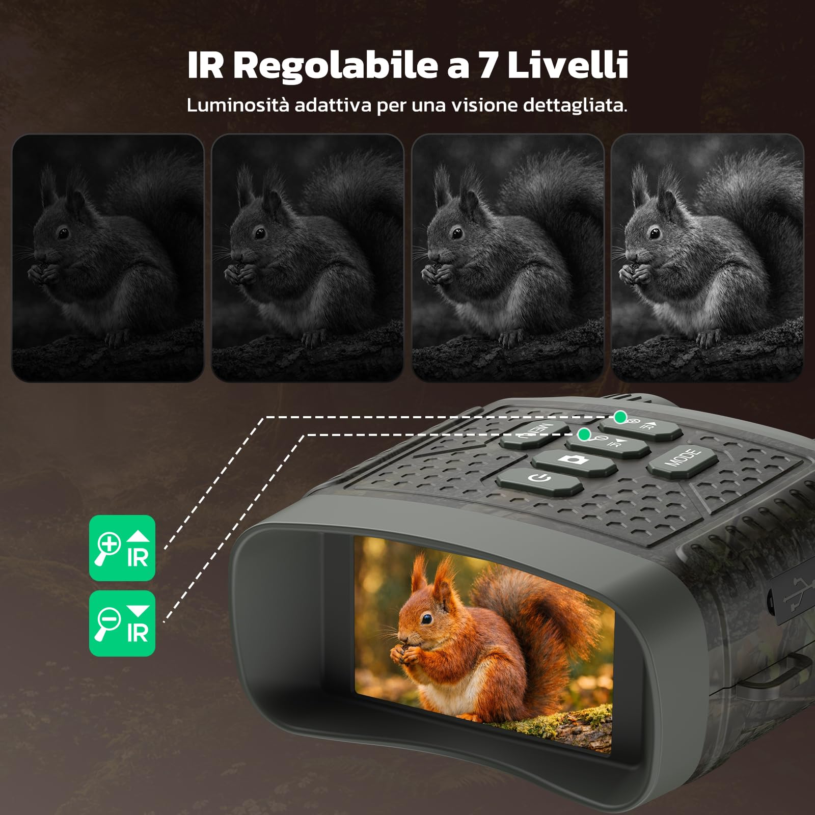 Binocolo Visione Notturna 4K 48MP con Zoom 10x e Visore Notturno, Batteria Ricaricabile 5000mAh per Osservazione fino a 400m, Ideale per Outdoor, Campeggio e Sicurezza
