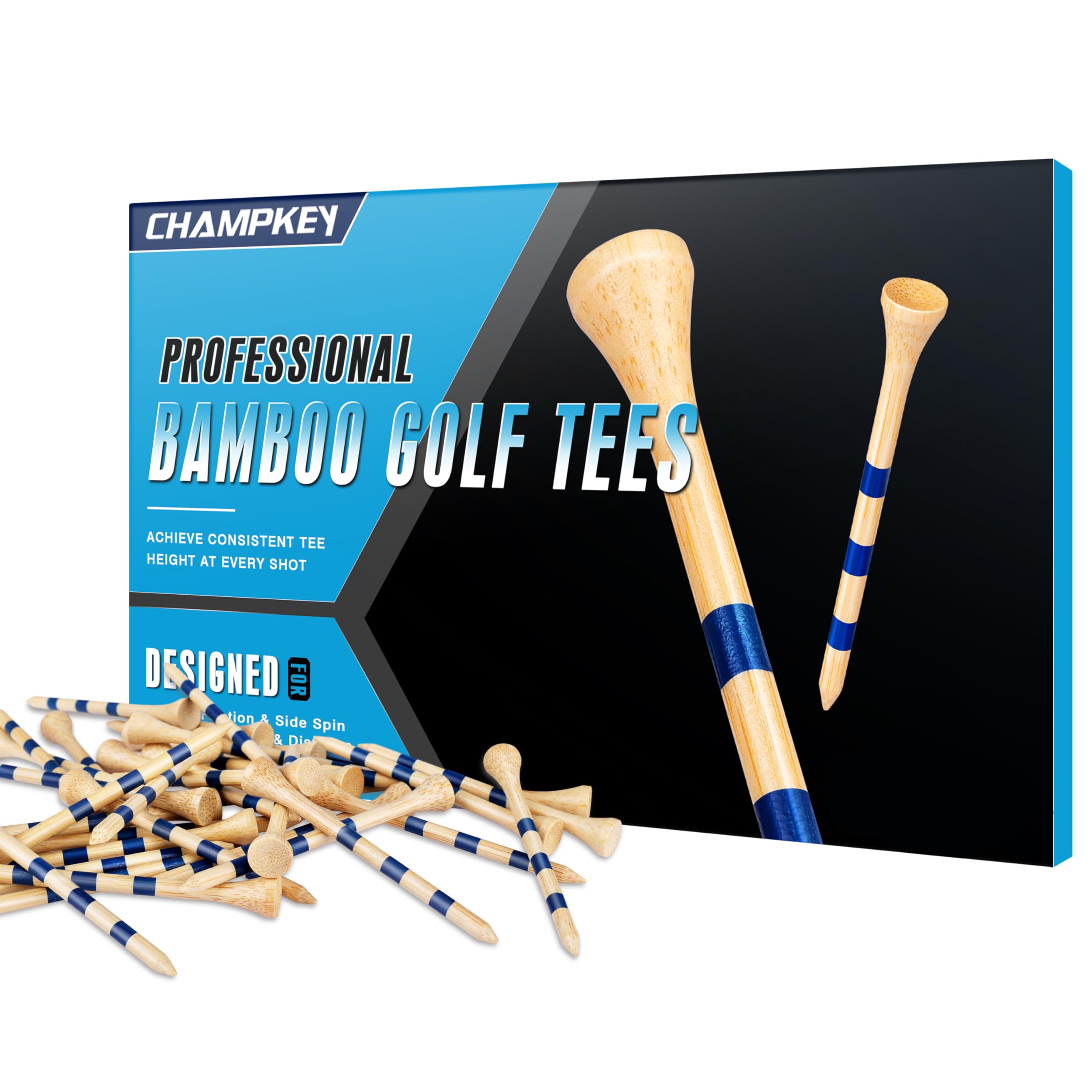 CHAMPKEY Premium Golf Tees 83mm/70mm - Golf Tees with 3 Line Marking System - For Consistent and Long Distance Shots(Bamboo Tees,70mm*100pcs) โ image 1
