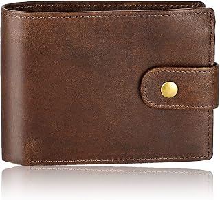 Men's Genuine Leather Three-Piece Wallet - Classic RFID Blocking Wallet with Coin Pouch and Extra Capacity, Snap Closure, Brown, S, brown