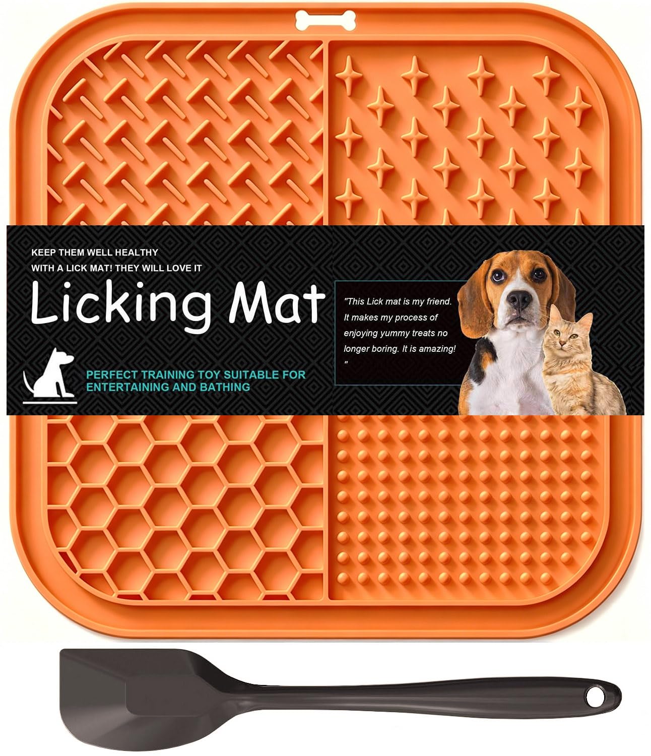 Azxb Licking Mat for Dogs & Cats with Suction Cups, 1 Pack Square Silicone Dog Slow Feeder Lick Pat for Anxiety Relief, Dog Toys to Keep Them Busy, Pets Bathing Training Grooming Mat 20 * 20cm