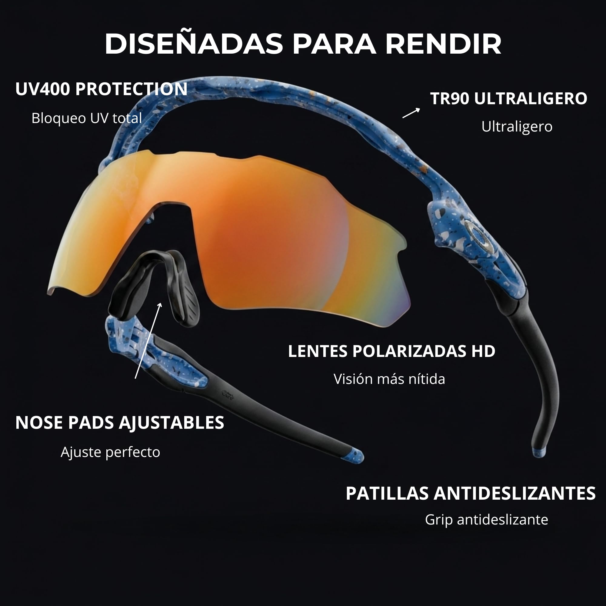 Gafas de Ciclismo Polarizadas Hombre y Mujer UV400 | Gafas Polarizadas Deportivas MTB Running Gravel con Lentes HD Antirreflejos | Gafas Deportivas Ultraligeras para Bicicleta Carretera y Montaña
