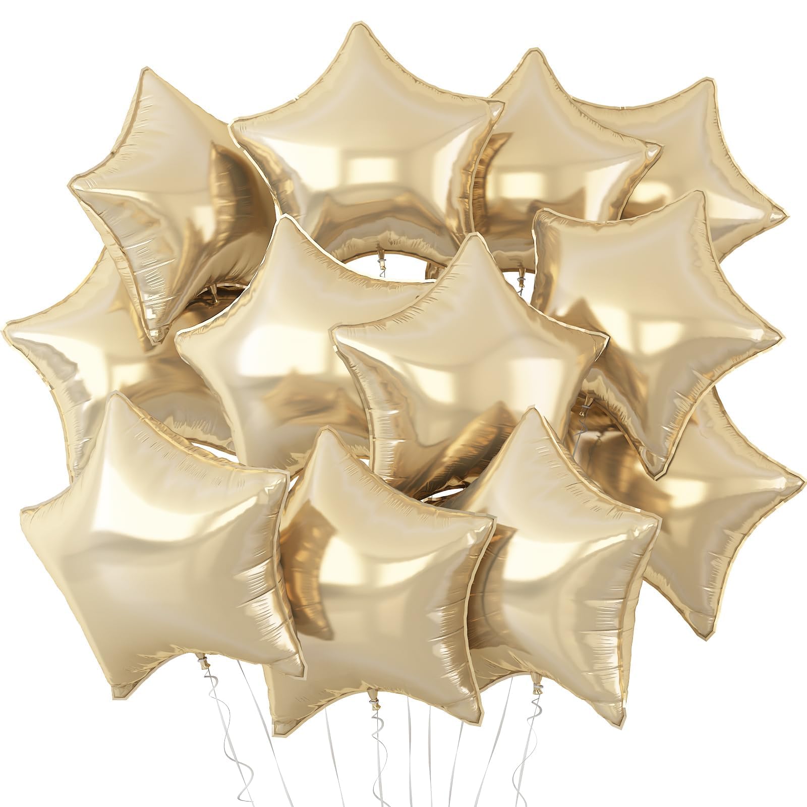 Gold Stern Luftballons,12 Stück Hell Gold Stern Geformt Folie Luftballon,18 Zoll Große Champagner Gold Helium Mylar Luftballons für Geburtstag Baby Dusche Jahrestag Hochzeit Party Dekoration | Hellgoldene Sternförmige Folienballons für Geburtstag, Silvest