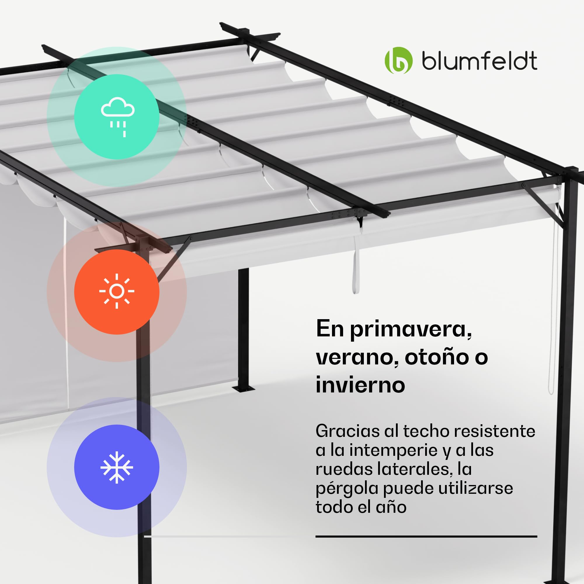 Blumfeldt Cenador, 3x4m, Cenadores para Jardin con Techo Resistente y Persianas Laterales Ajustables, Estructura de Acero con Recubrimiento de Polvo, Fácil Montaje, Uso Todo el Año