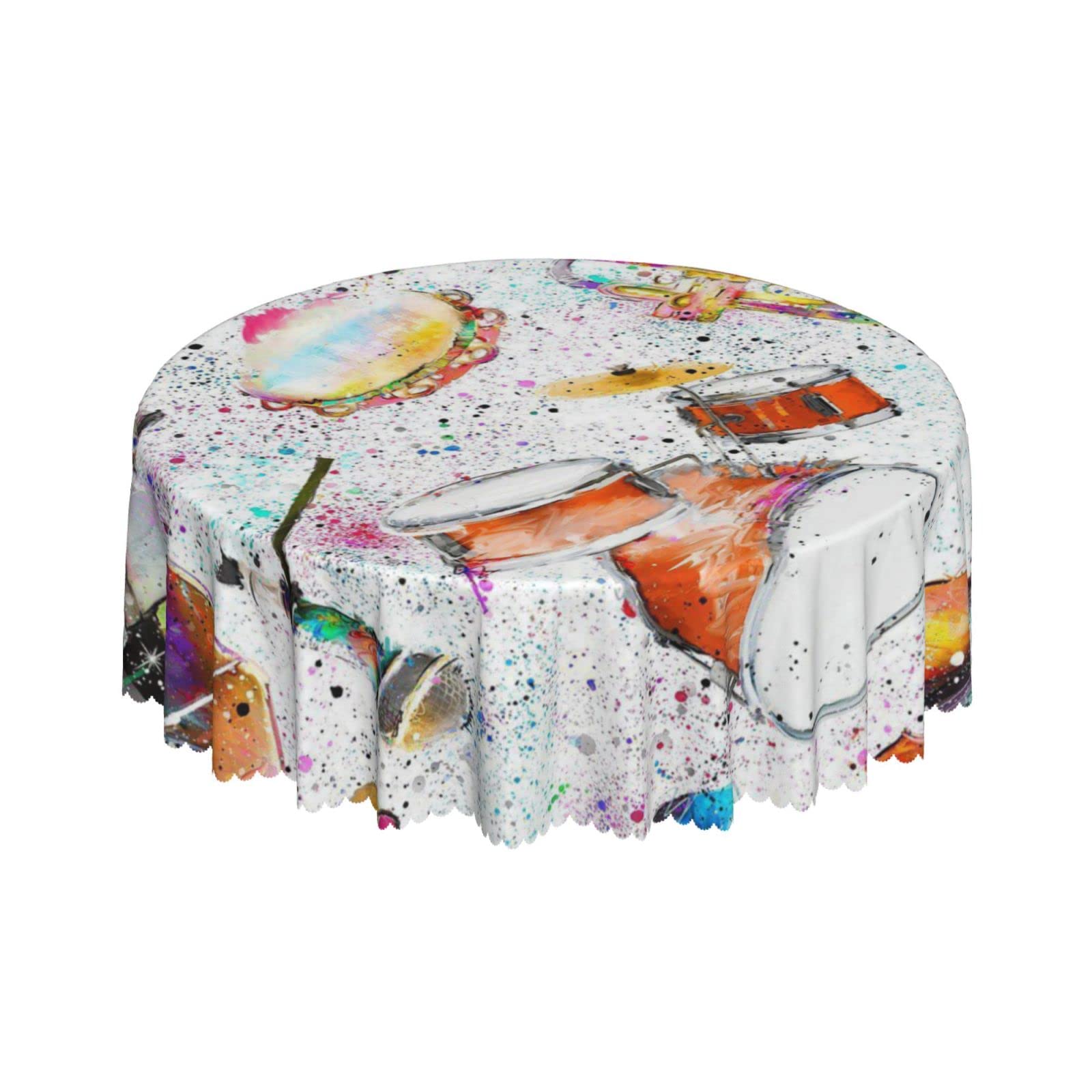 Lsjuee Musical Instruments Colorful Music Abstract Round Tablecloth 60 Inch Printed Washable Tablecloth for Dining Party Holiday Fall Home Decorative