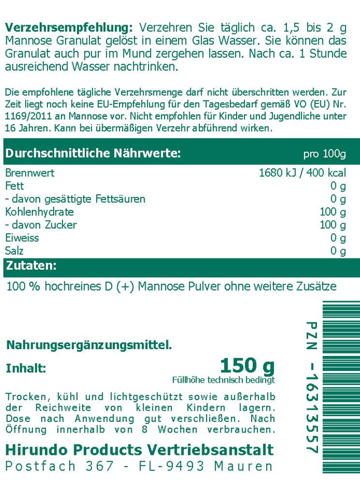 Mannose 100% Granulat 150 g