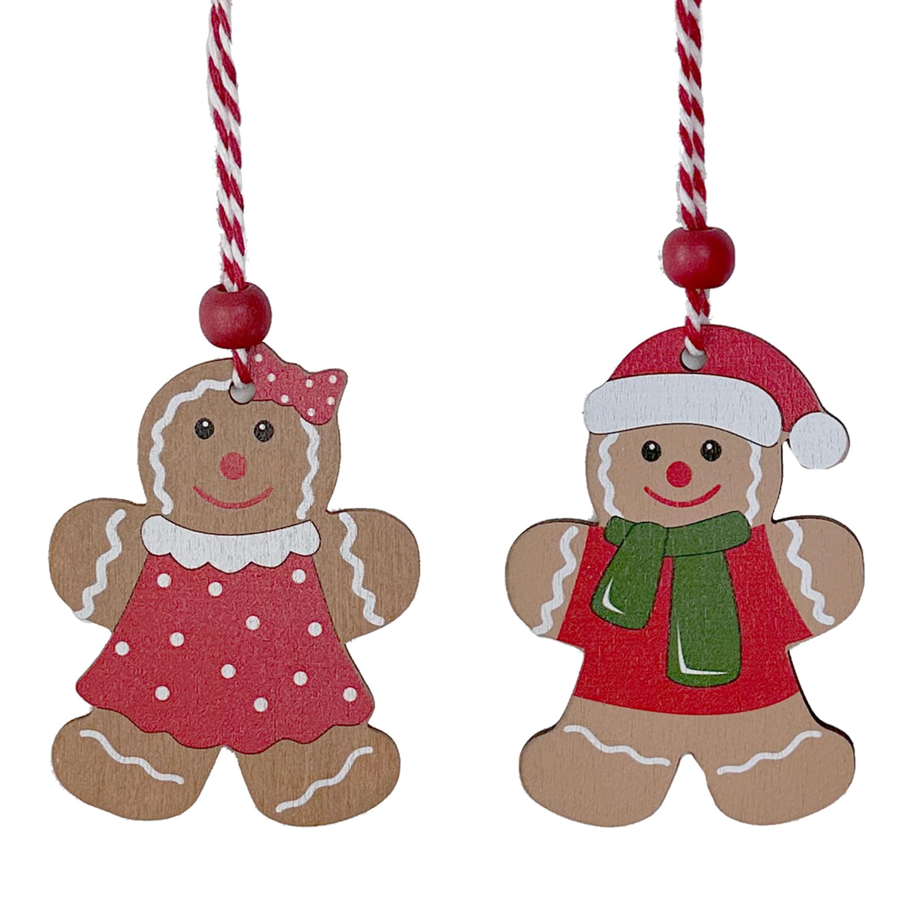 Christmas Tree Decorations Wooden Gingerbread Hanging Ornaments (2 Gingerbread People 8809)