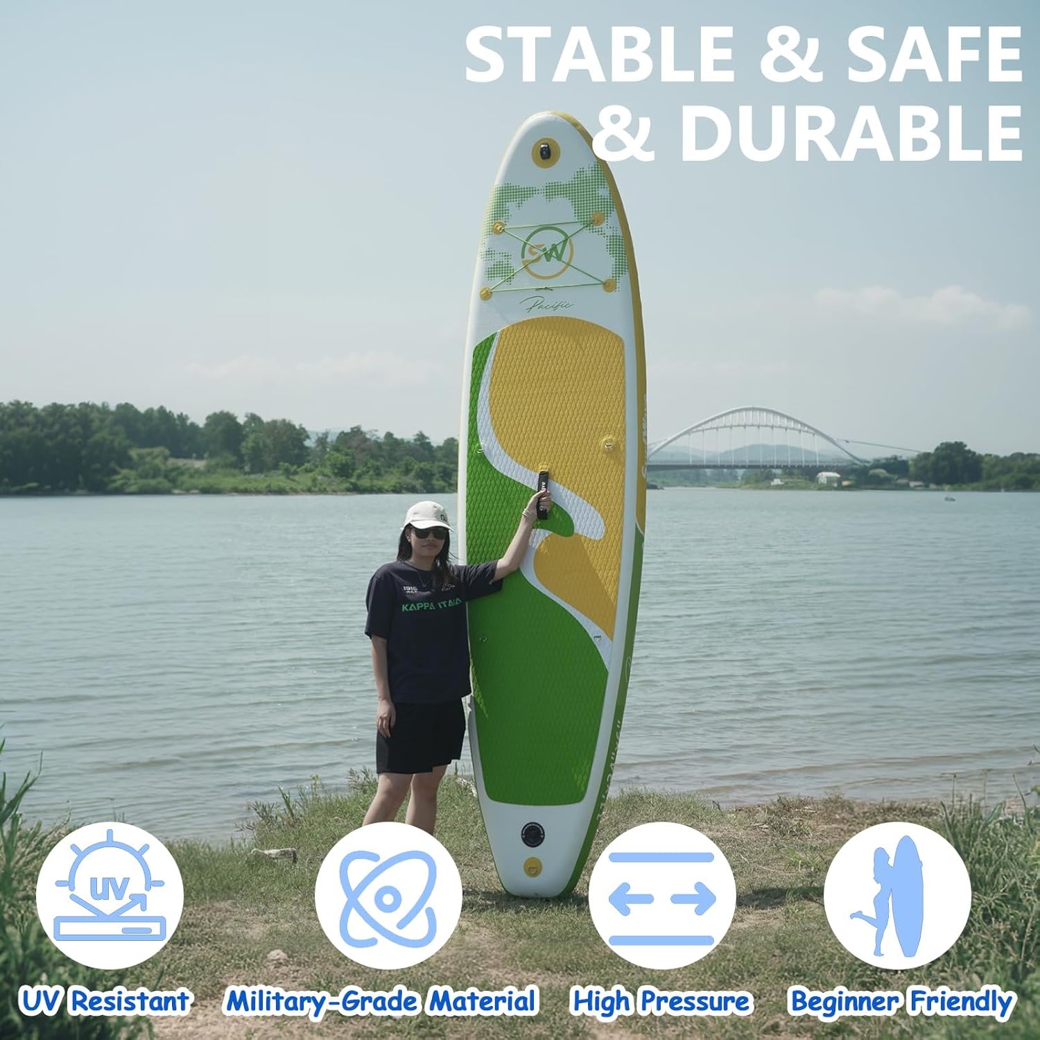 11'/6"×34" Inflatable Stand Up Paddle Board w/Premium SUP Accessories & Backpack, Beginner SUP, Bottom Fin for Paddling, Paddle, Leash, Surf Control, Non-Slip Deck