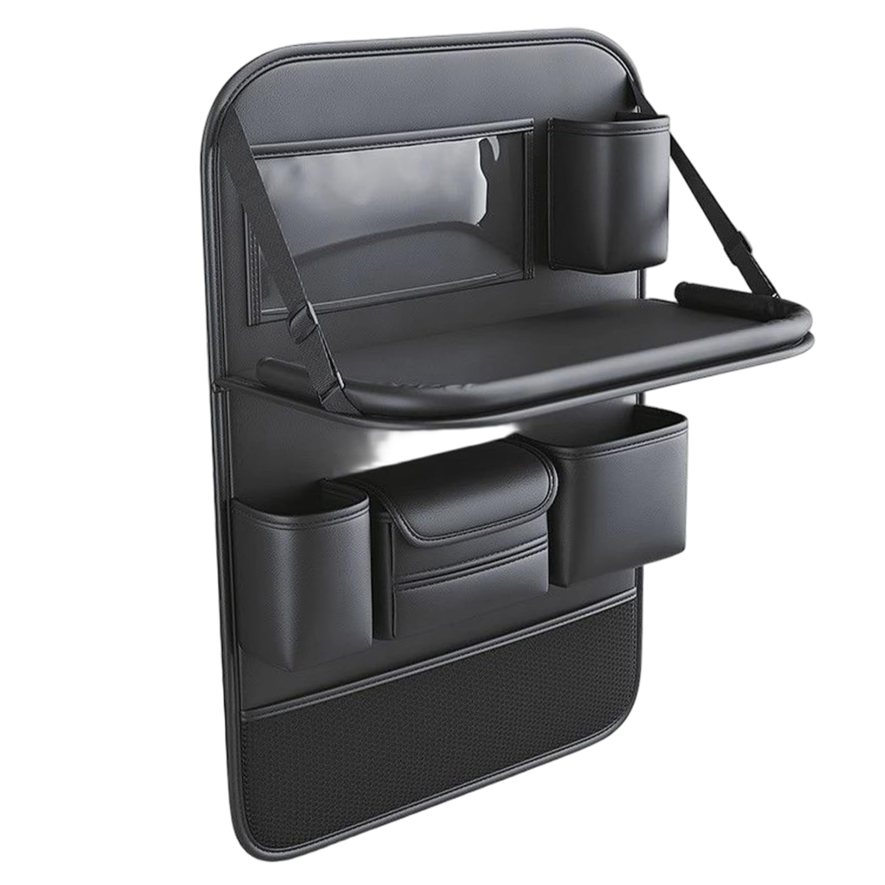 Dorccsi Car Back Seat Organizer, Foldable Leather Backseat Organizer with Tray and Multi-pocket, Waterproof Car Seat Kick Protector for Tablets, Books, Snacks, Water Bottles Backseat Auto