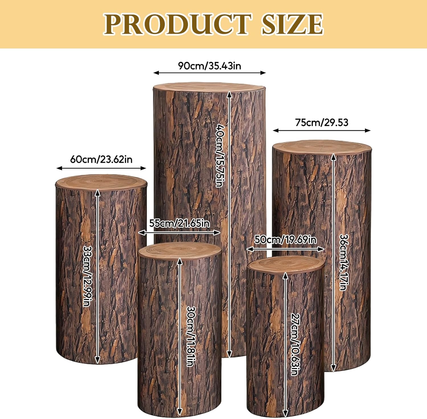 Almencla 5Pcs Plinth Stand Pillar Covers Cylinder Plinth Covers Party Supplies Soft Cylinder Pedestal Covers for Birthday Thanksgiving, Wood Grain