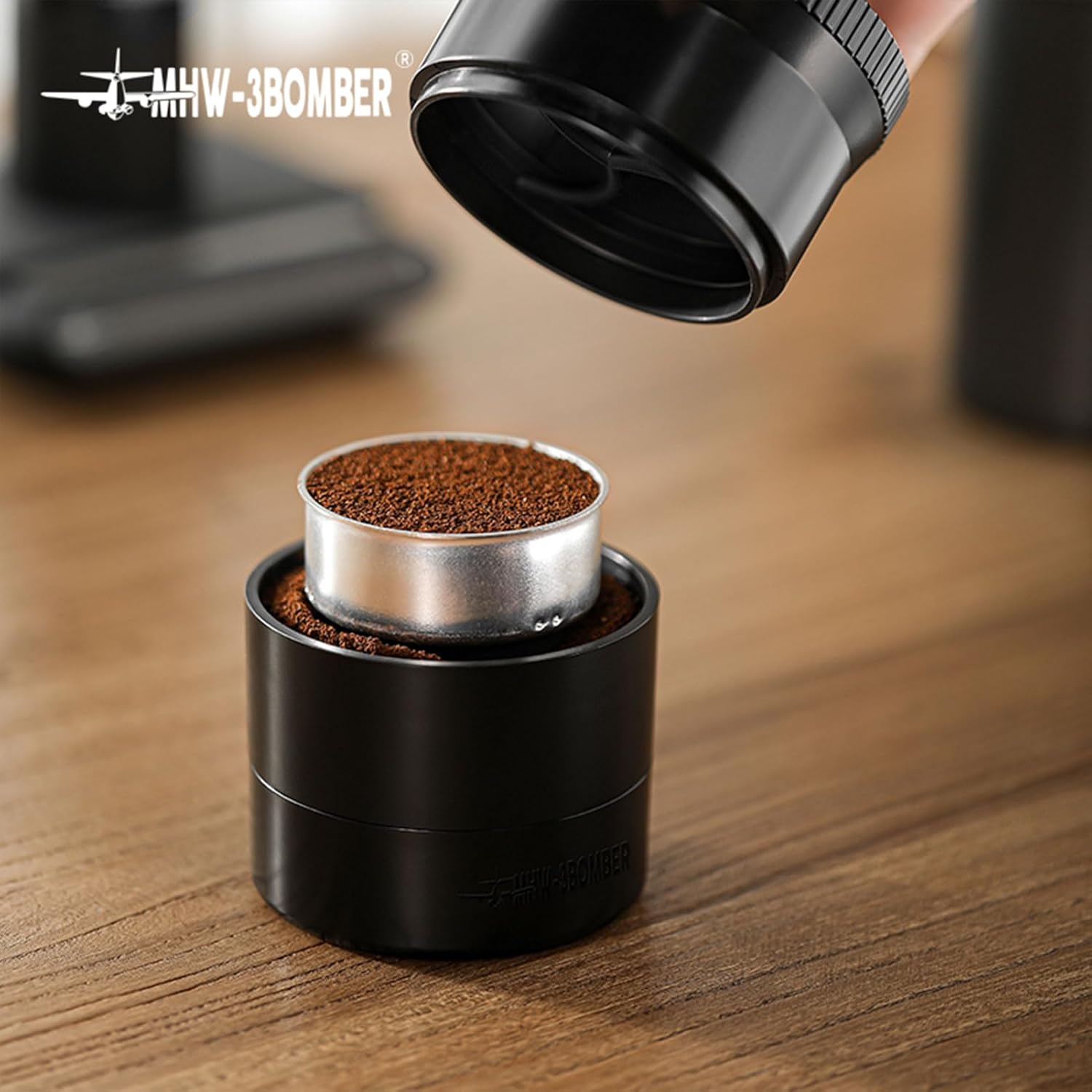 Pssopp Adjustable Height Coffee Powder Distributor, Pot Grinder Machine Accessories for Universal Pot (Black)