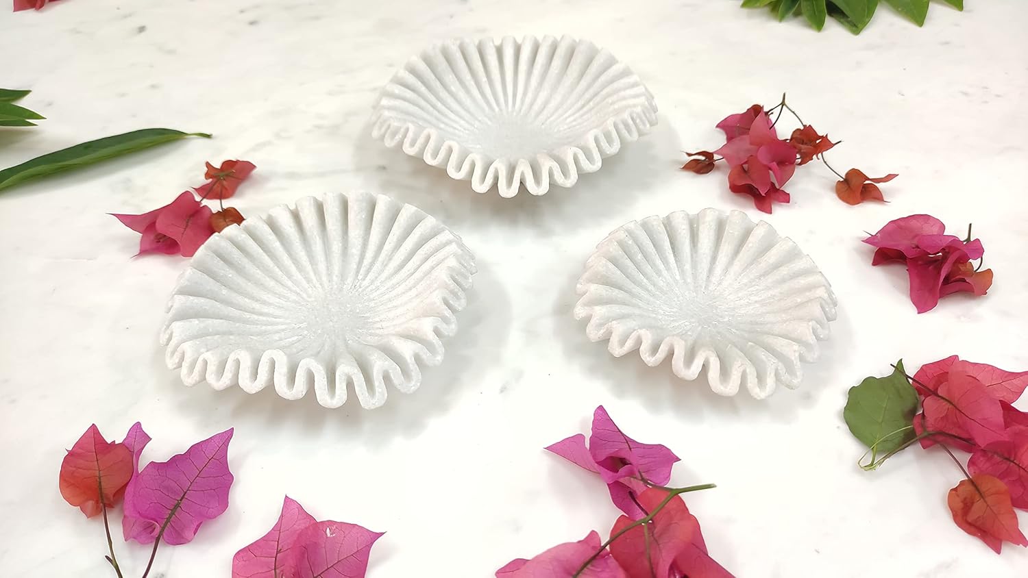 Marble Bowl Fruit Bowl, Stone Bowl Decorative Bowl Decorative Trays Marble Fruit Bowl Marble Ruffle Bowl Marble Floral Bowl Home Decor Gifts (5 Inches)