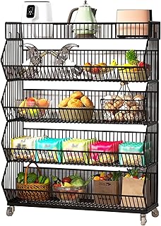 Black Large Retail Basket Stand Cart/ Snack Stand, 5-Tier Metal Wire Storage Shelf Display Rack, Potato Chip Storage Organizer for Pantry Kitchen Bedroom ( Color : 5 Tier Black , Size : L120cm(47.2in)